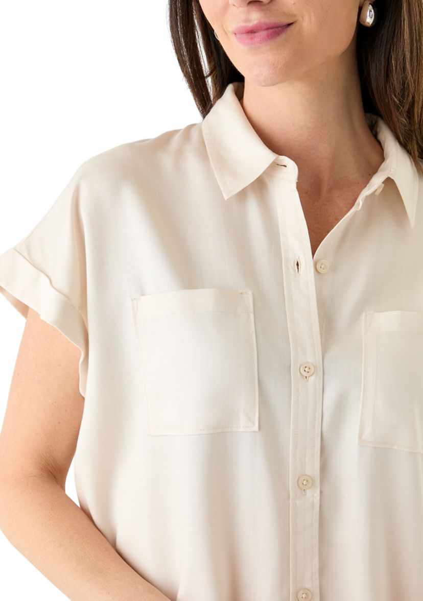 Womens Short Sleeve Solid Shirtdress