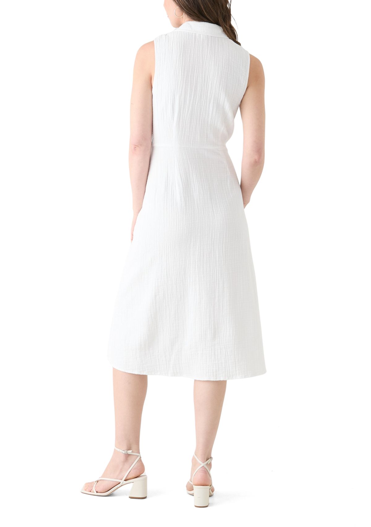 Womens Sleeveless Tie Front Gauze Midi Dress