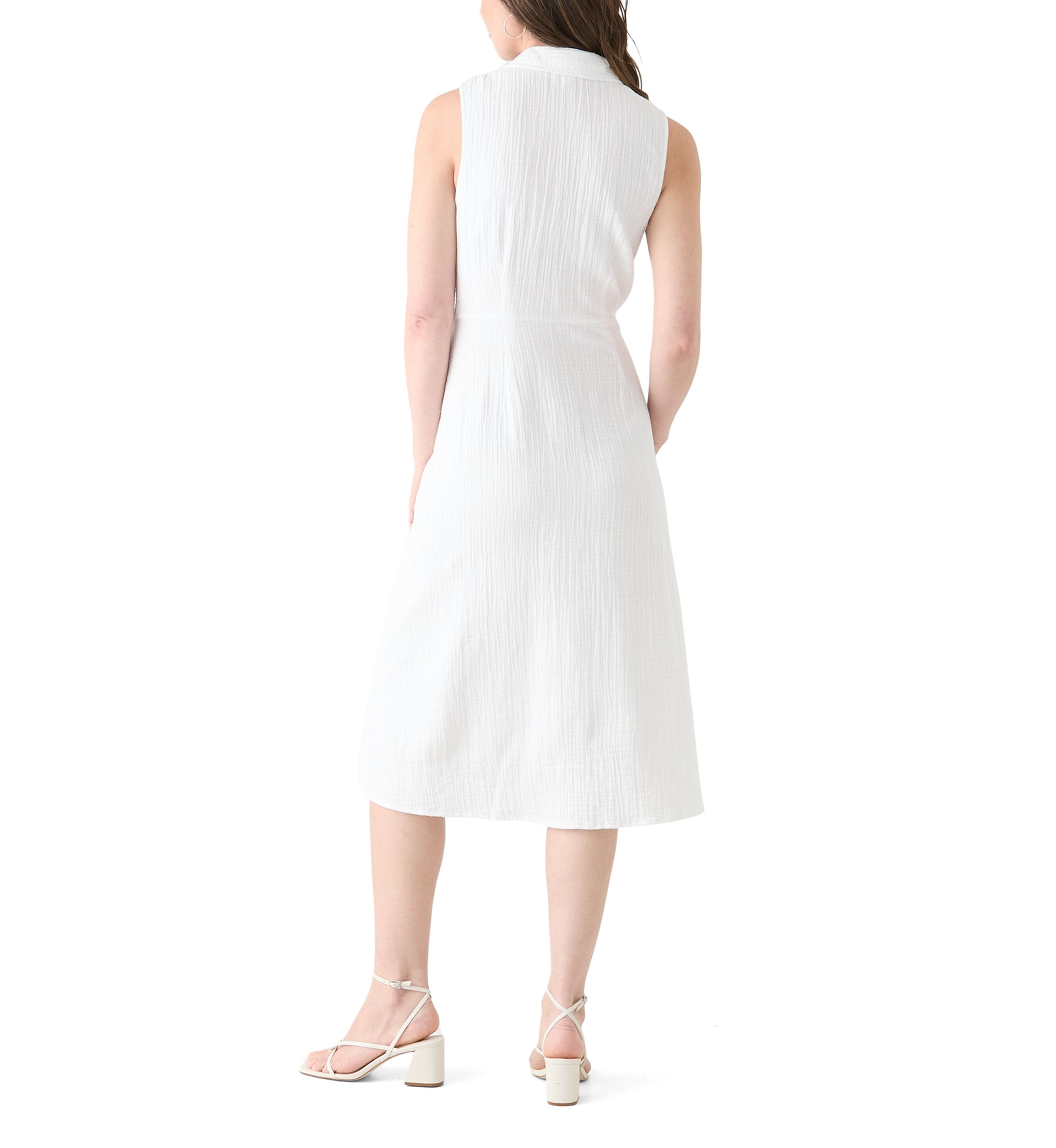 Womens Sleeveless Tie Front Gauze Midi Dress