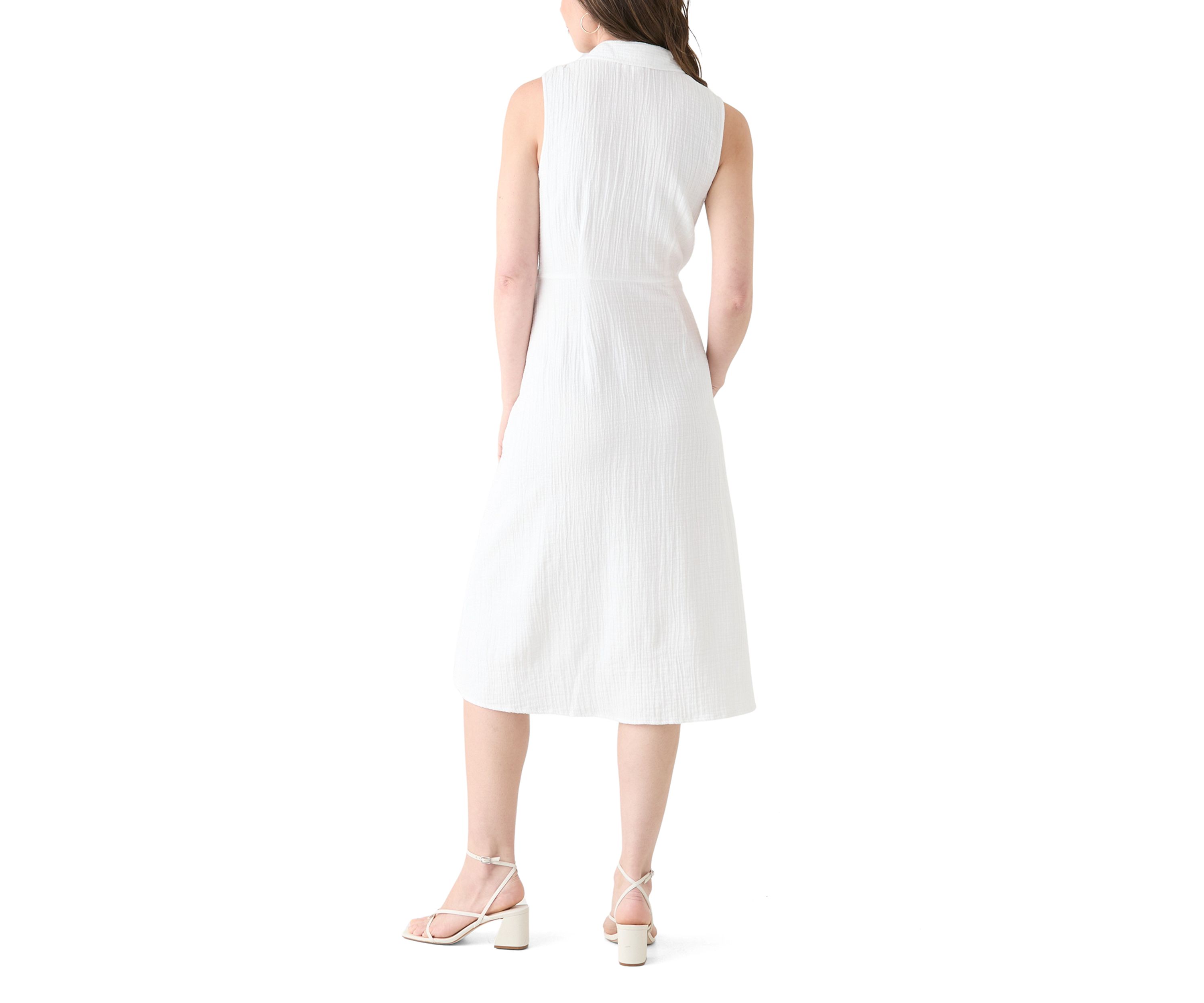 Womens Sleeveless Tie Front Gauze Midi Dress