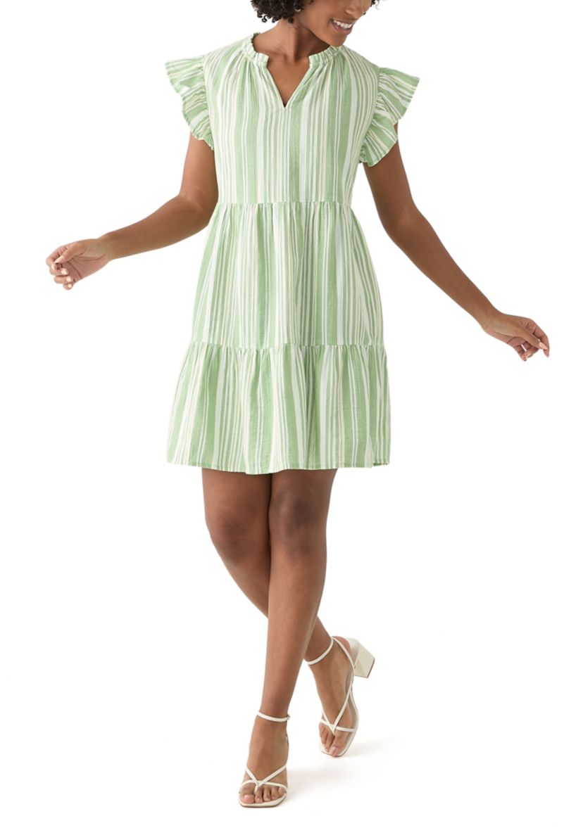 Womens Split Neck Tiered Mini Dress