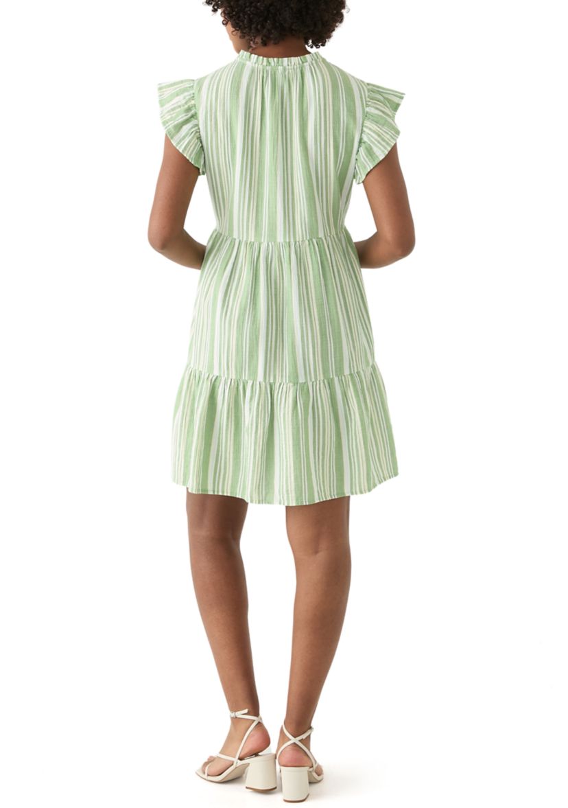 Womens Split Neck Tiered Mini Dress