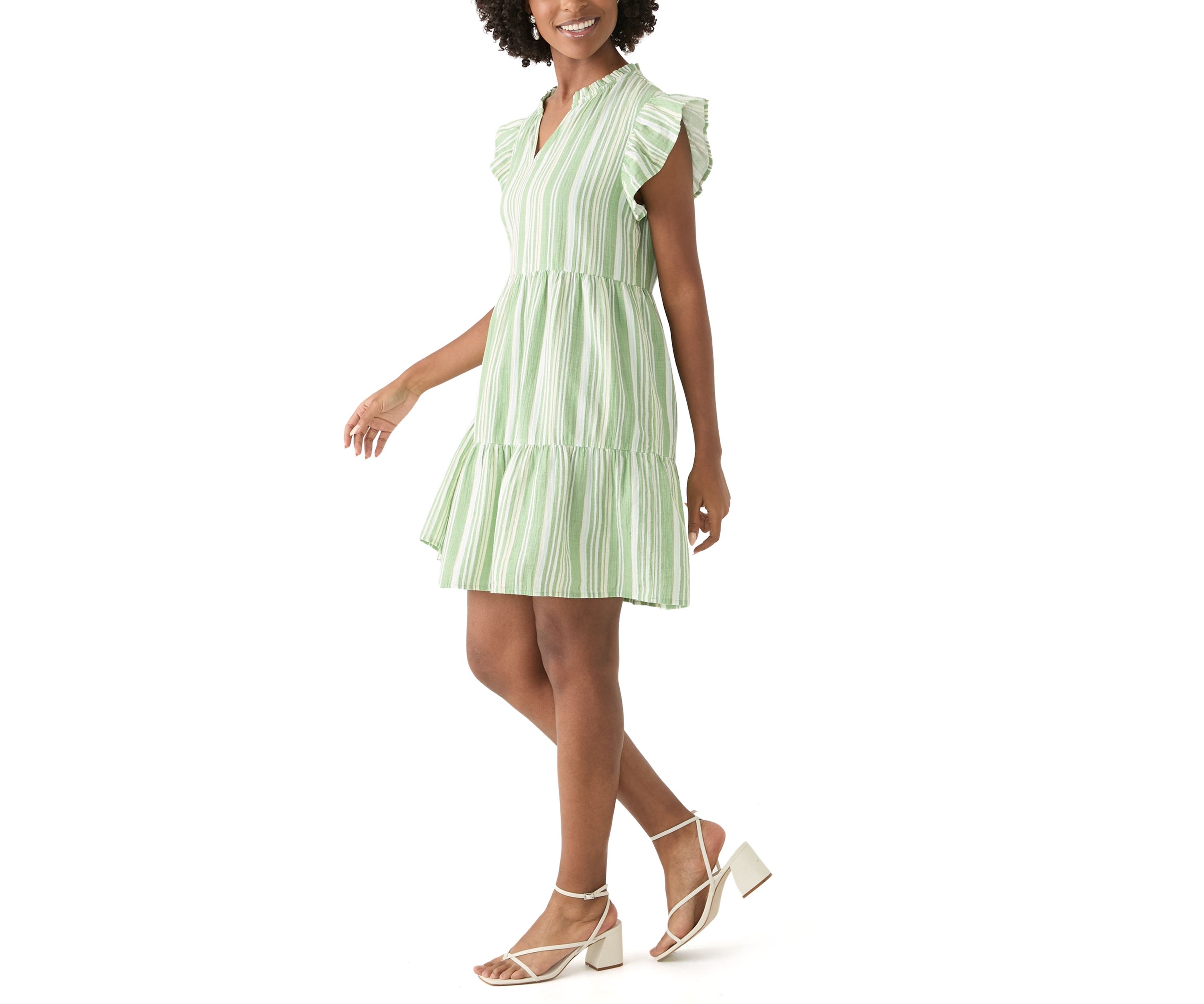 Womens Split Neck Tiered Mini Dress