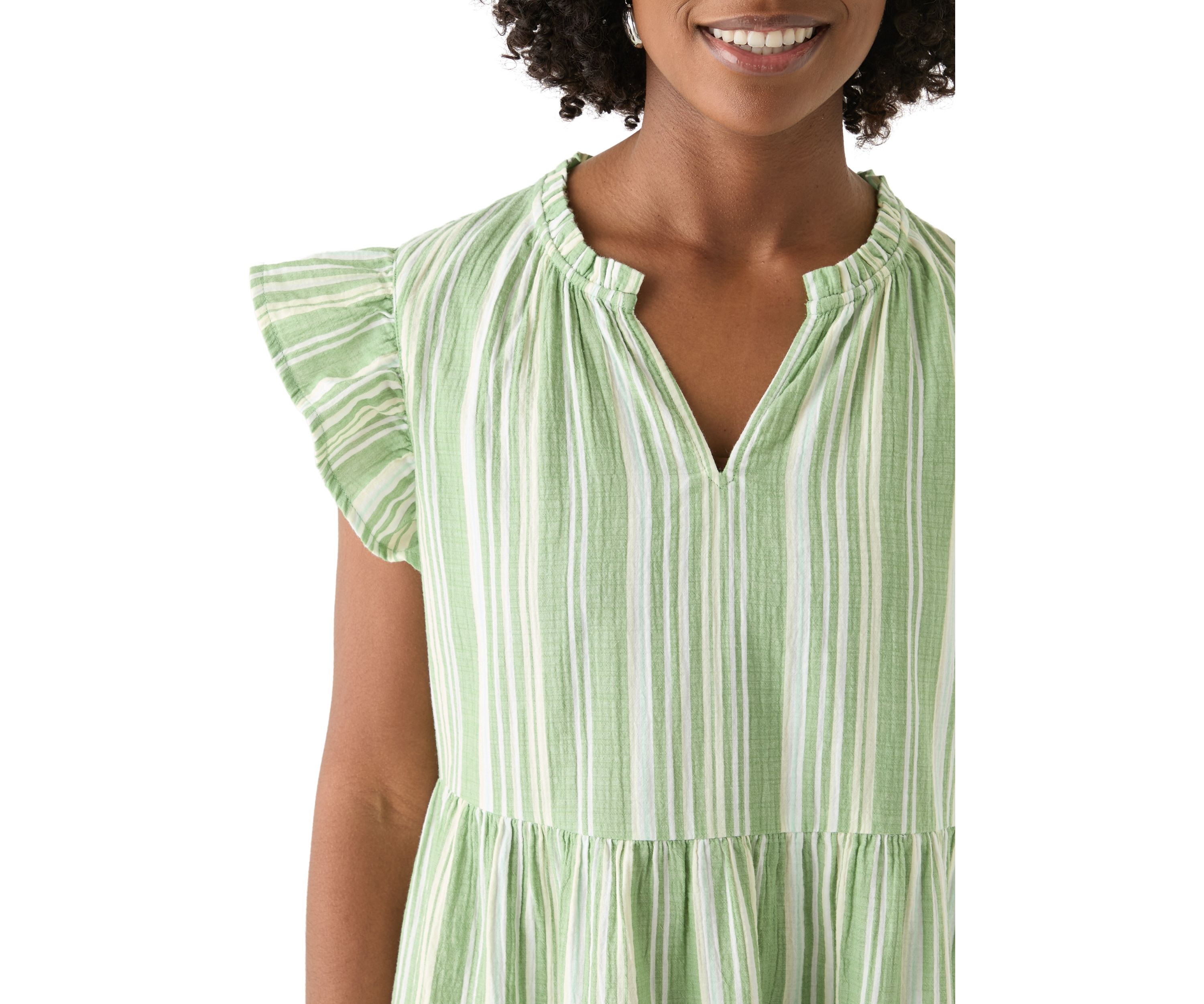 Womens Split Neck Tiered Mini Dress