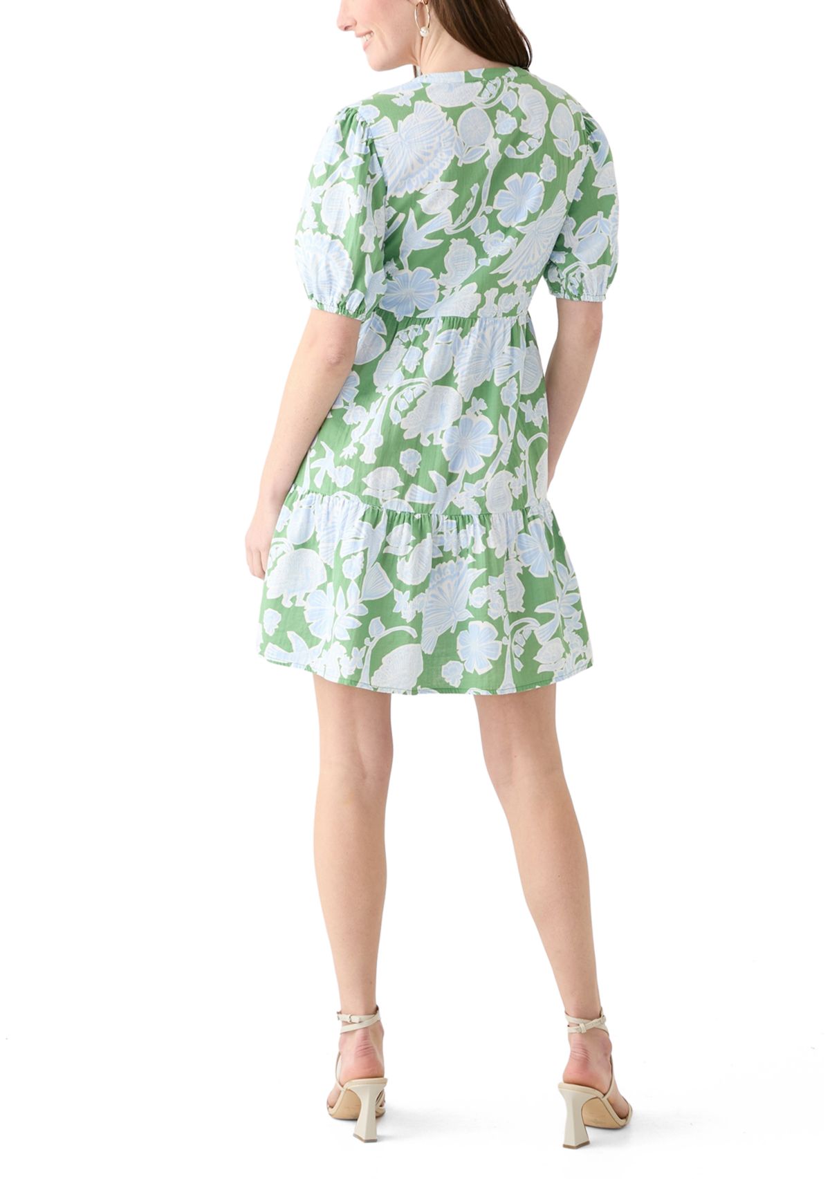 Womens Tiered Gauze Printed Mini Dress