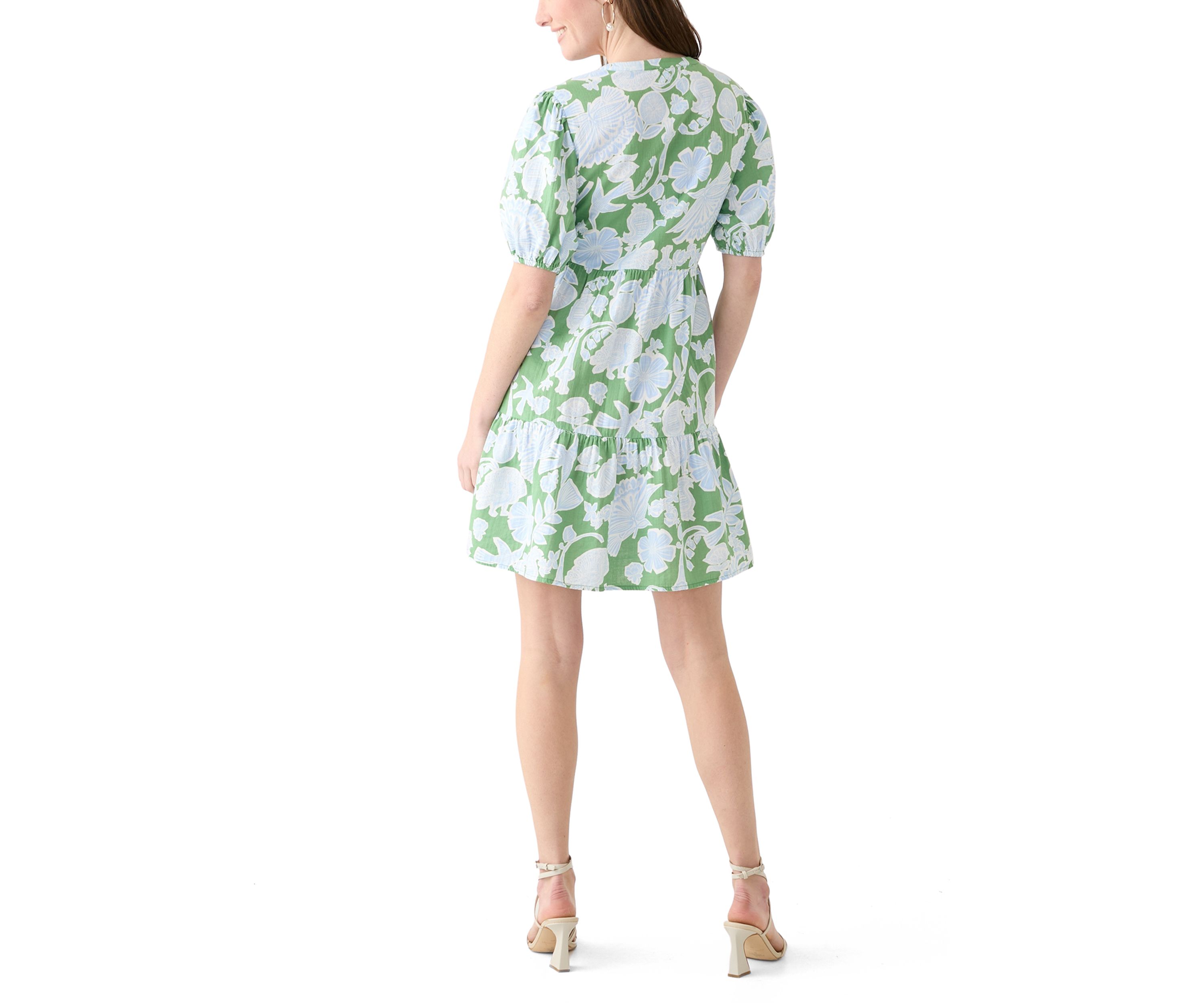 Womens Tiered Gauze Printed Mini Dress