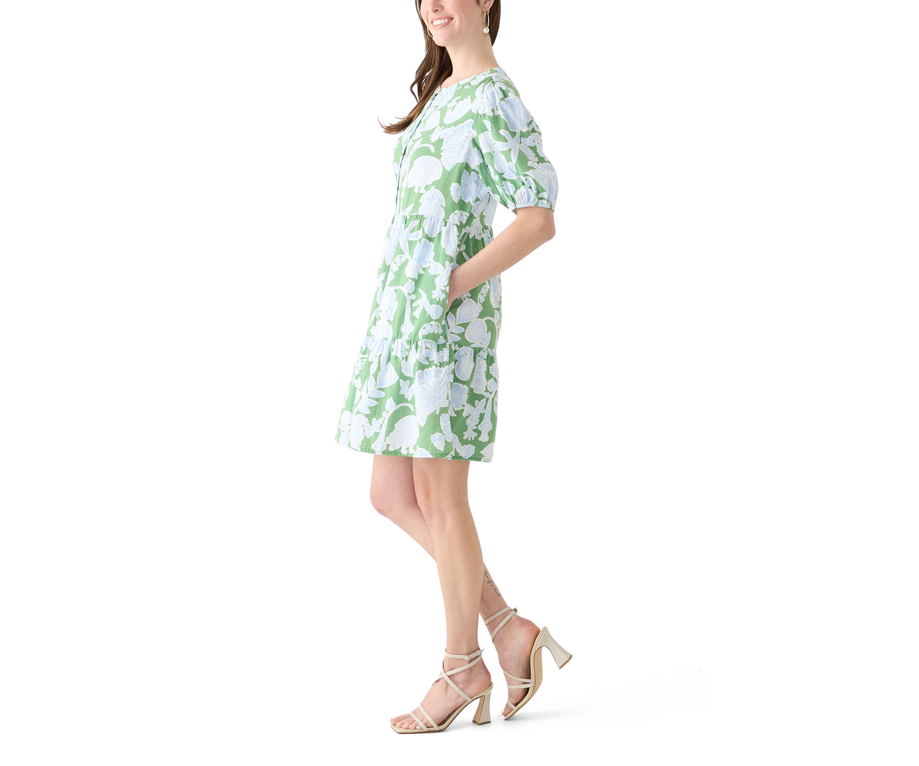 Womens Tiered Gauze Printed Mini Dress