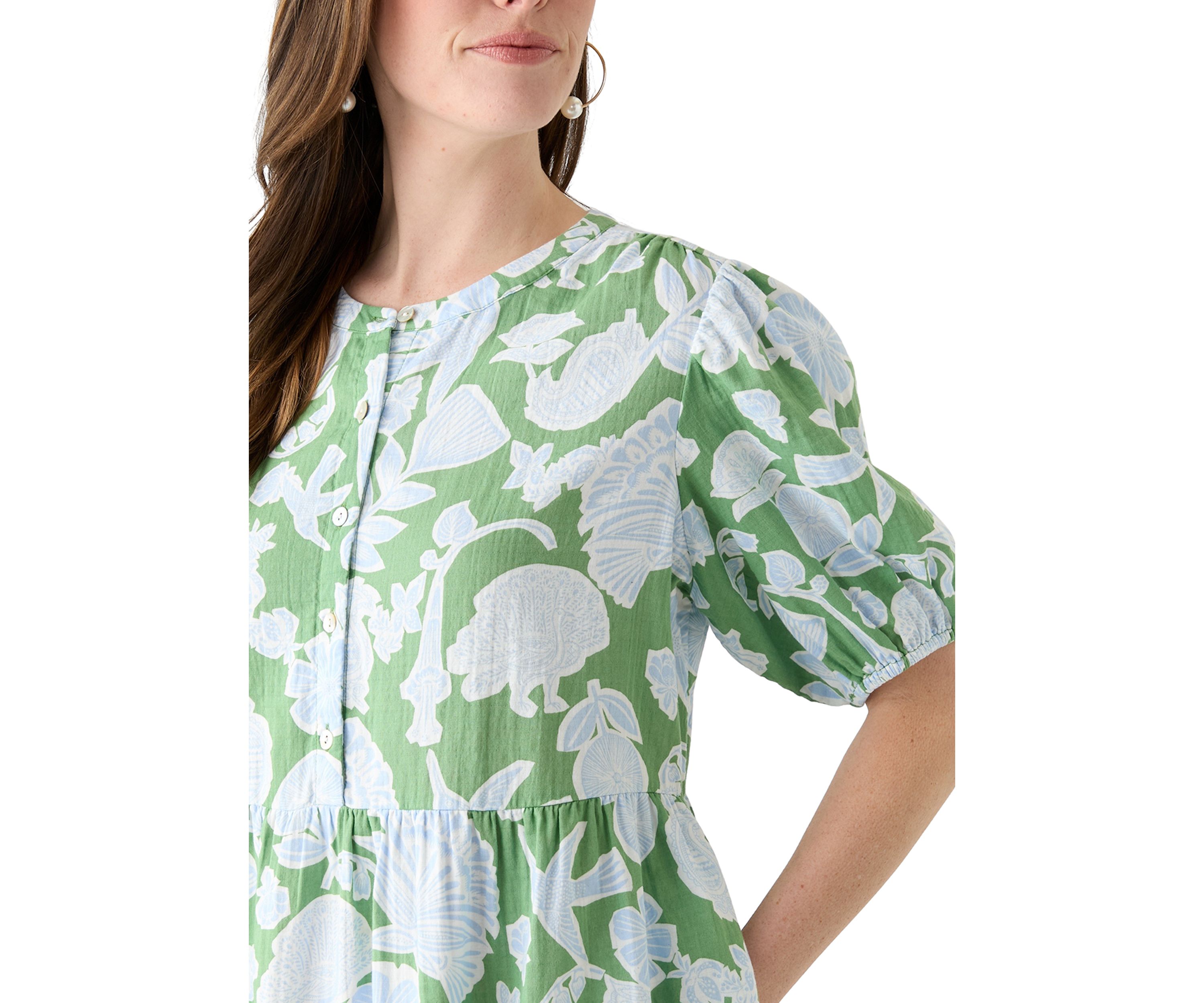 Womens Tiered Gauze Printed Mini Dress