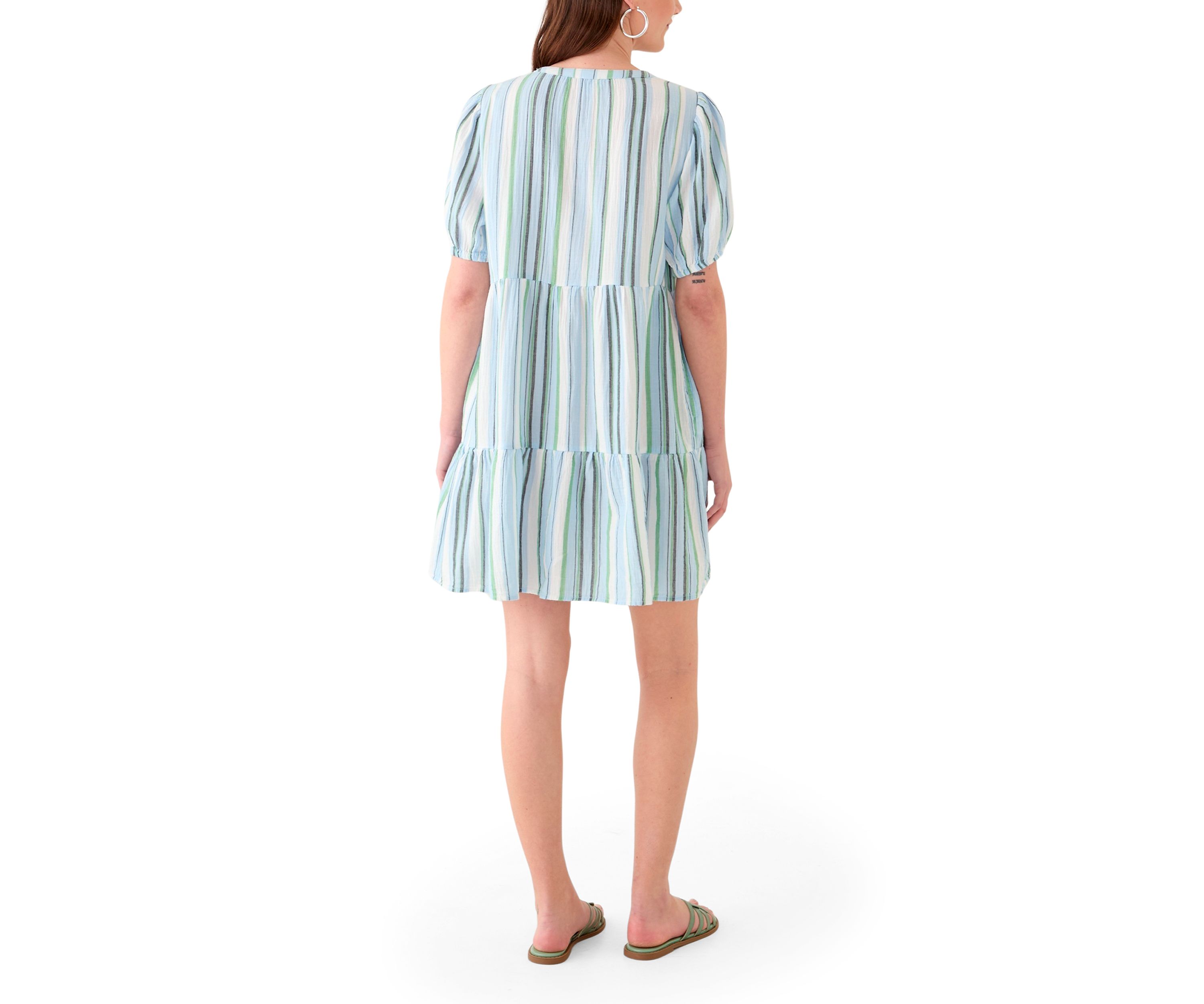 Womens Tiered Gauze Stripe Mini Dress