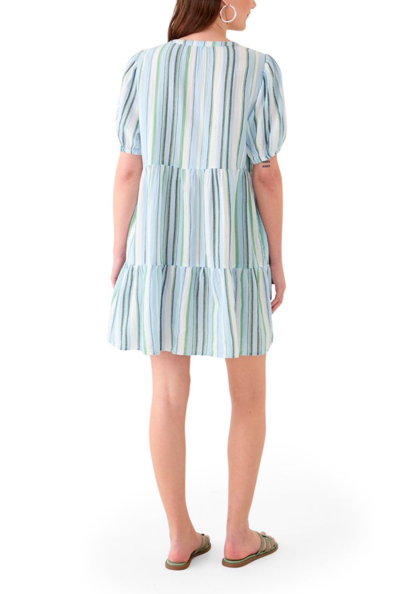 Womens Tiered Gauze Stripe Mini Dress