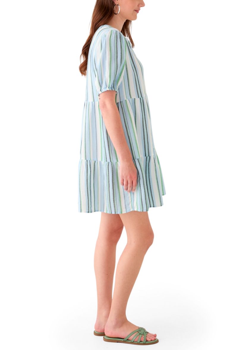 Womens Tiered Gauze Stripe Mini Dress