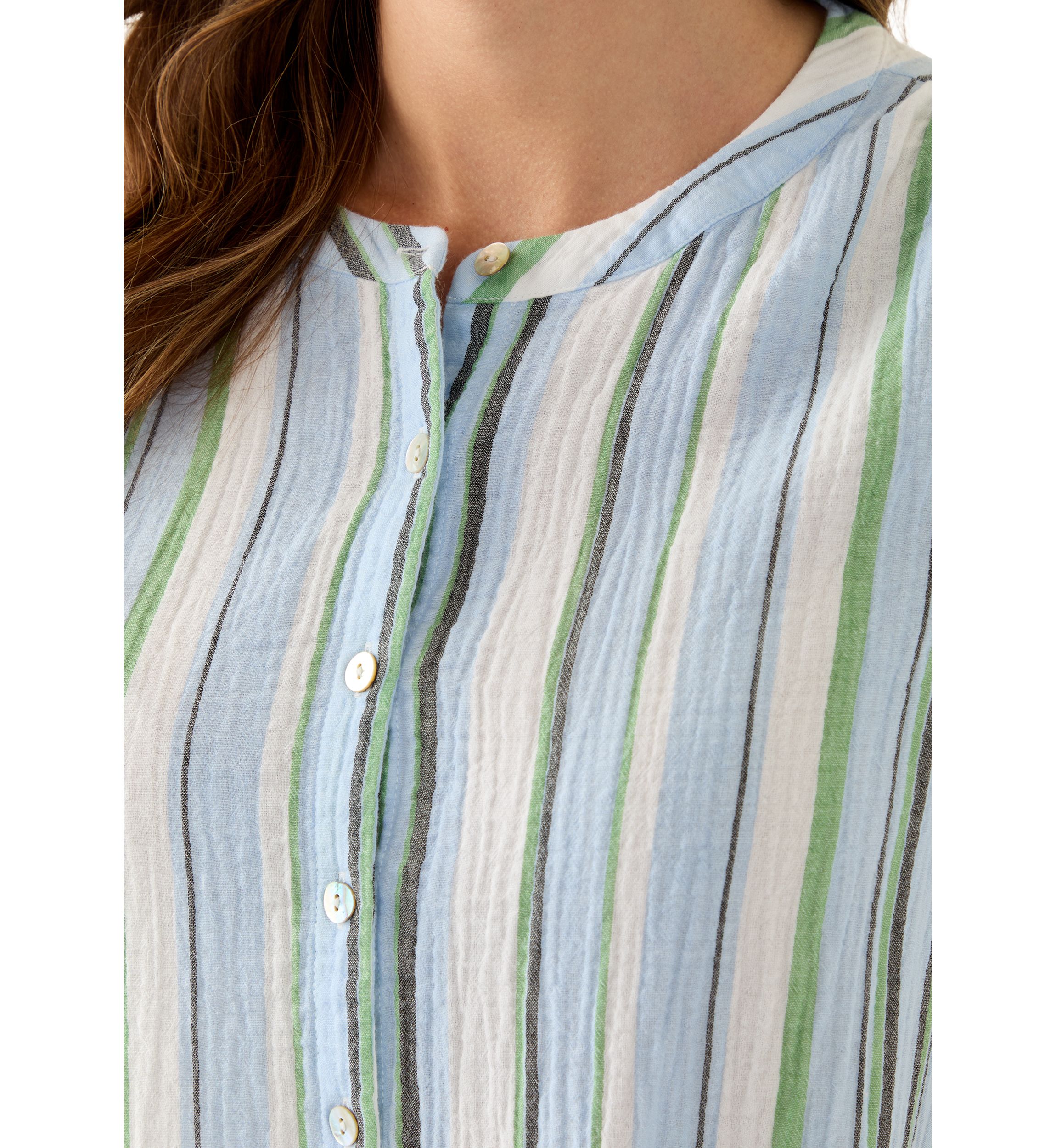Womens Tiered Gauze Stripe Mini Dress