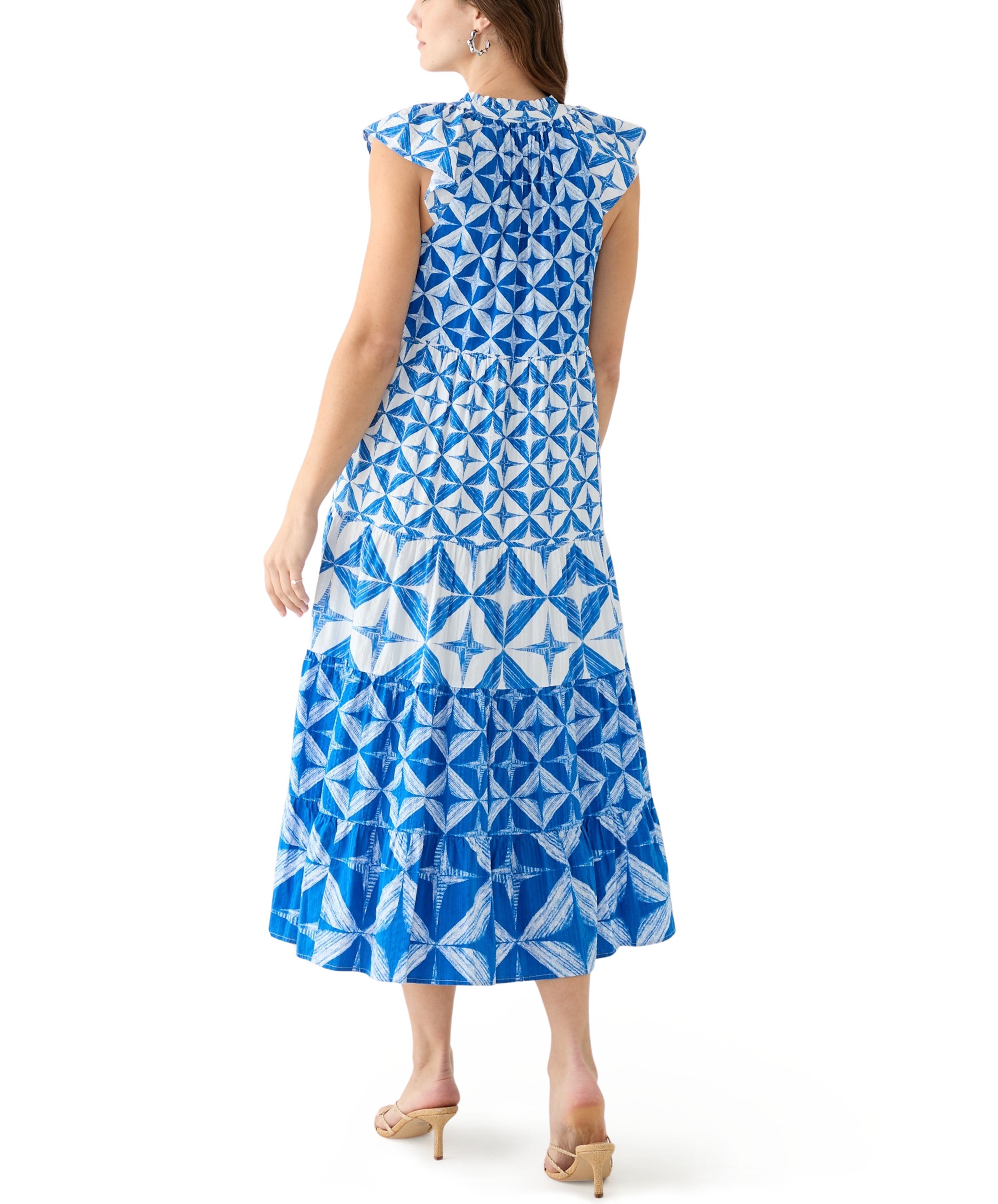 Womens Cap Sleeve Tiered Printed Maxi Dress