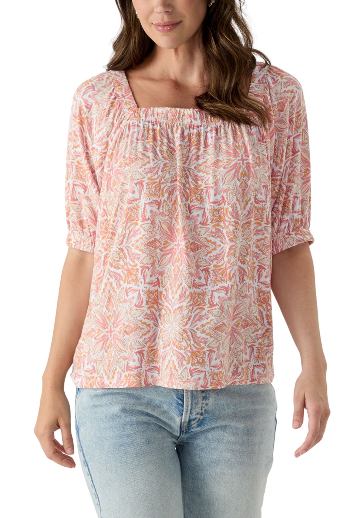 Womens Printed Square Neck Top