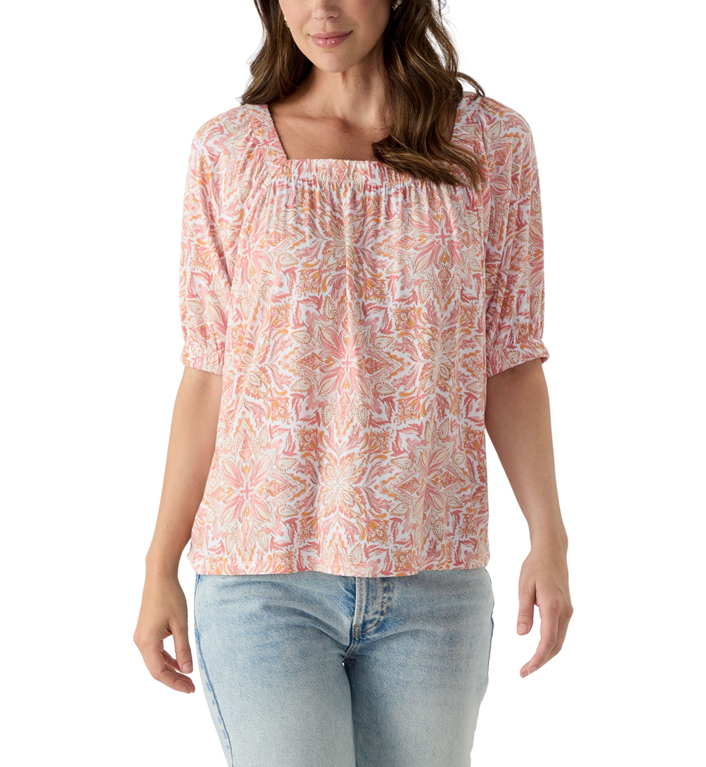 Womens Printed Square Neck Top