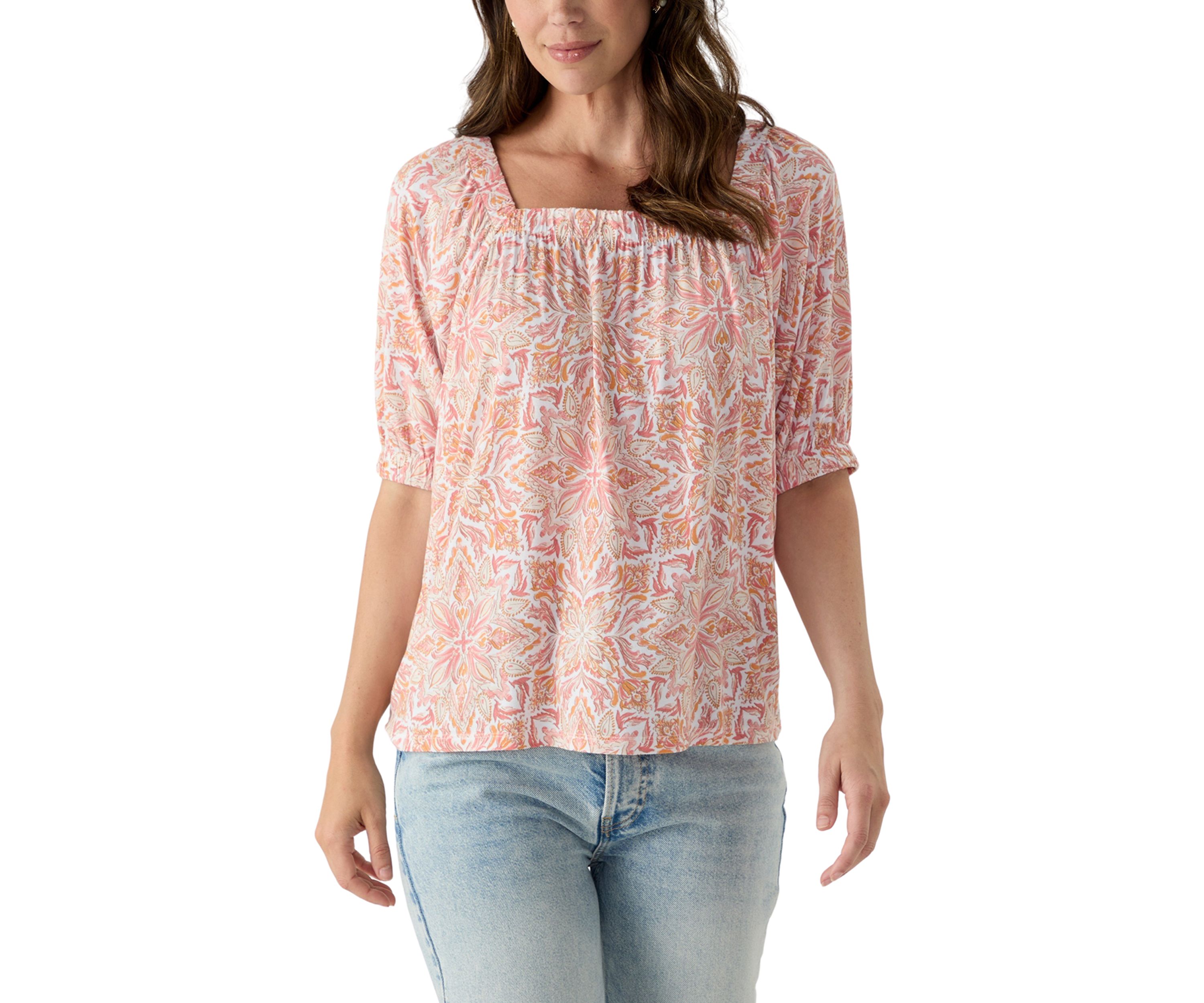 Womens Printed Square Neck Top