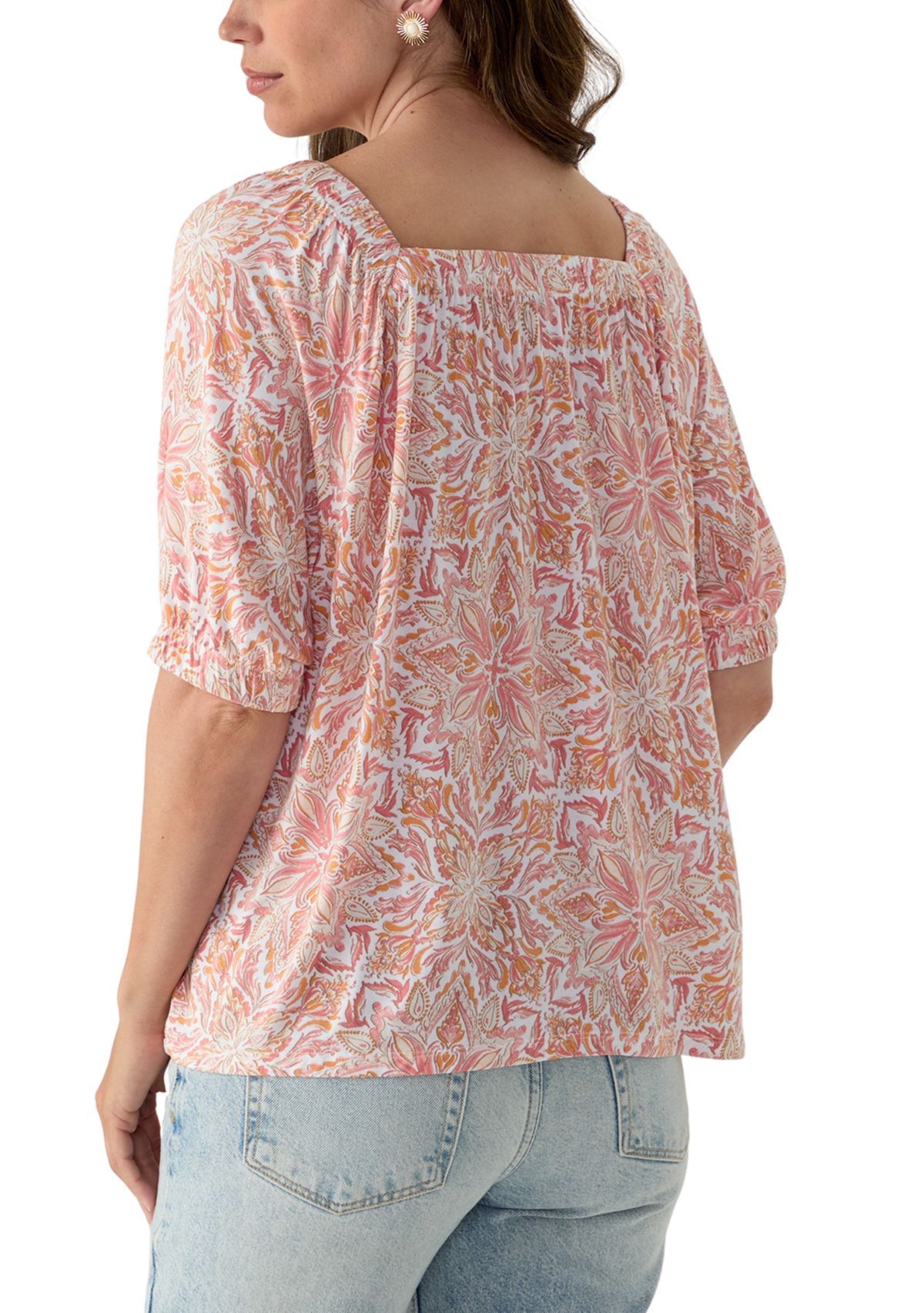 Womens Printed Square Neck Top