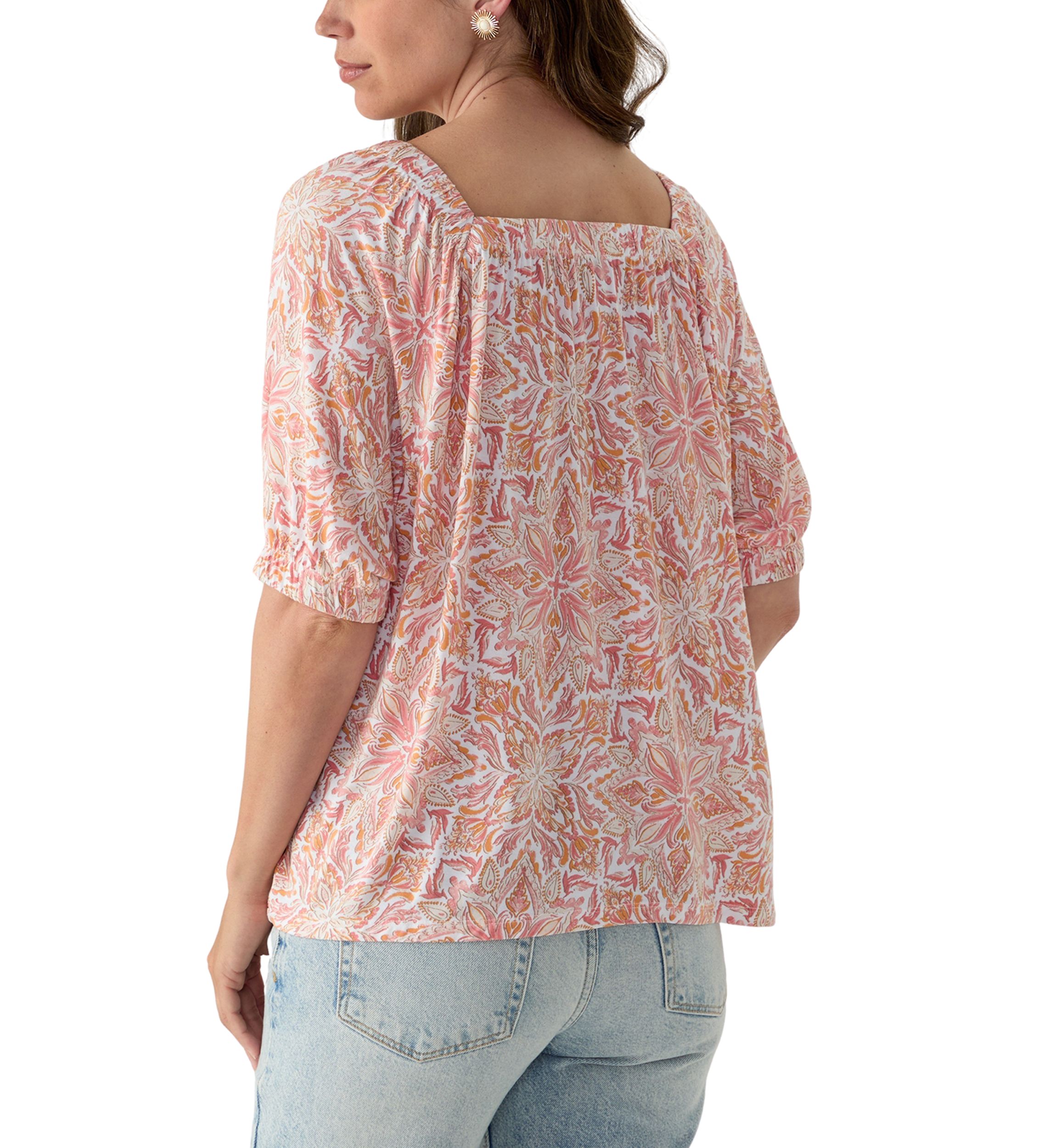 Womens Printed Square Neck Top