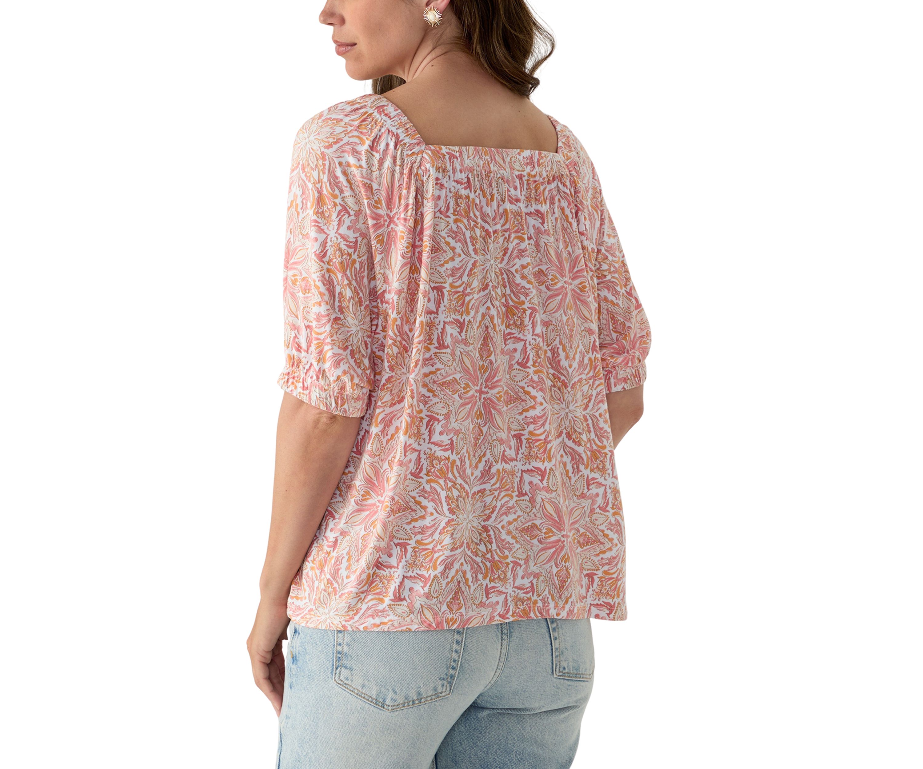 Womens Printed Square Neck Top