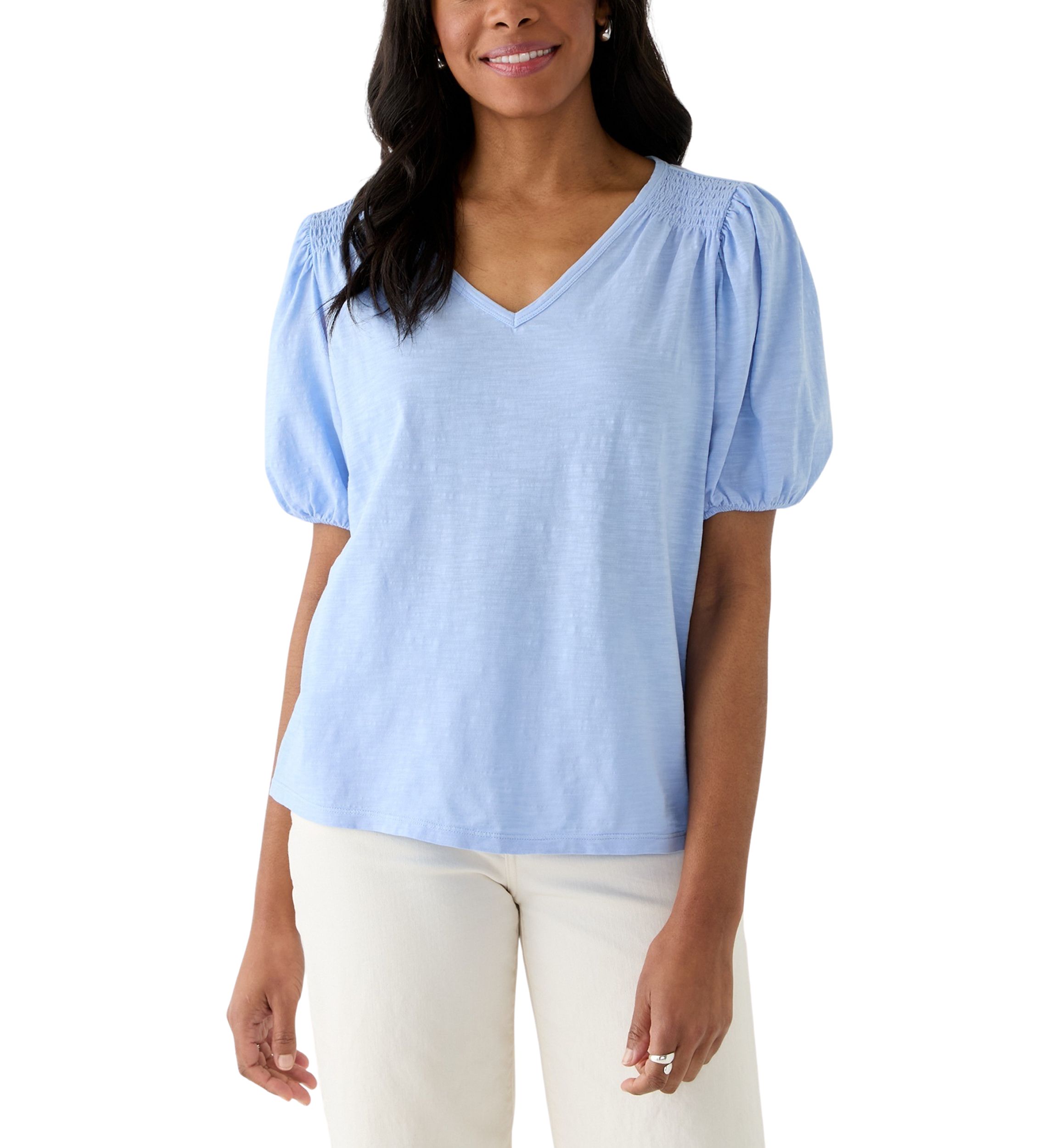Womens Smocked Shoulder Top