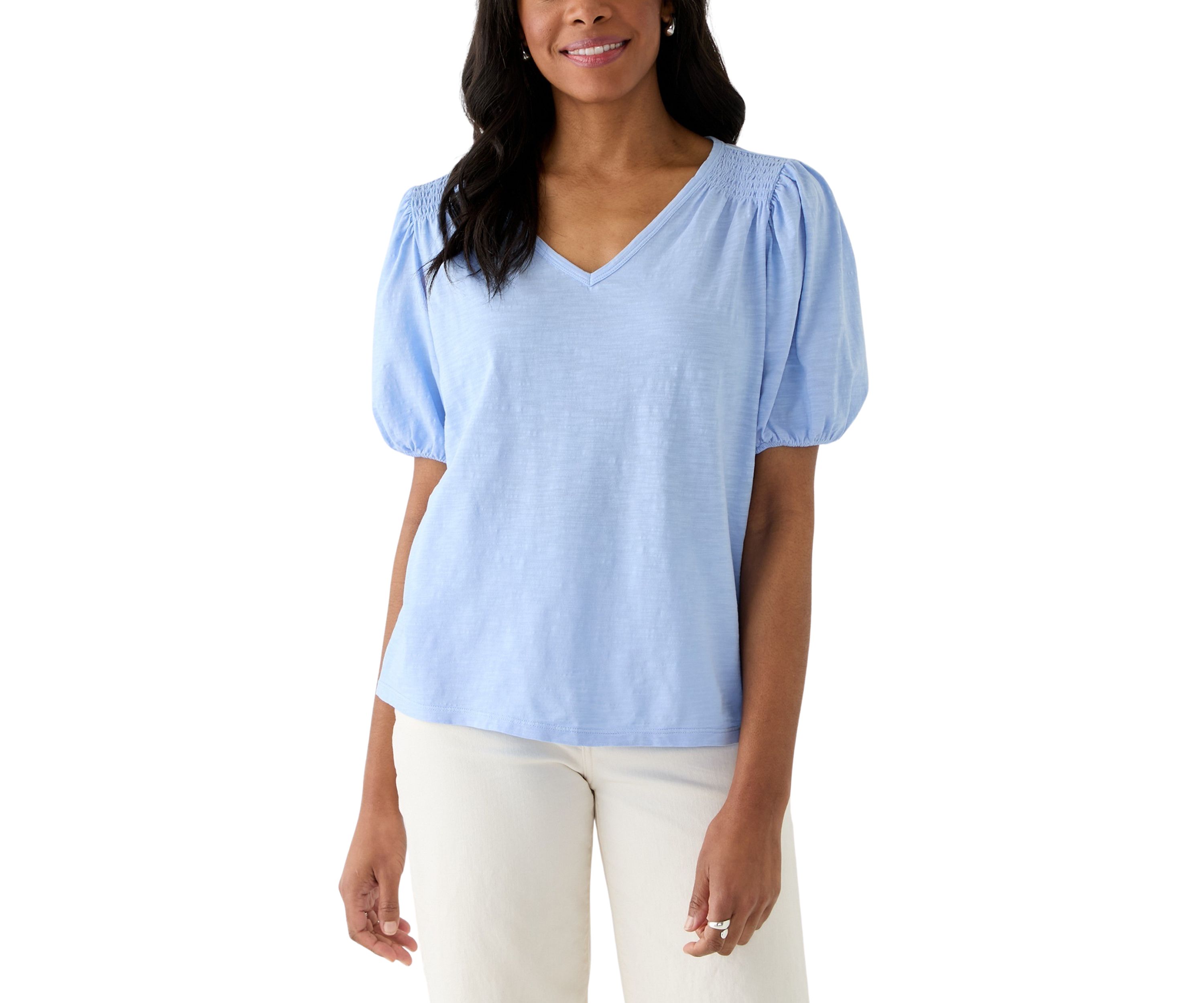 Womens Smocked Shoulder Top