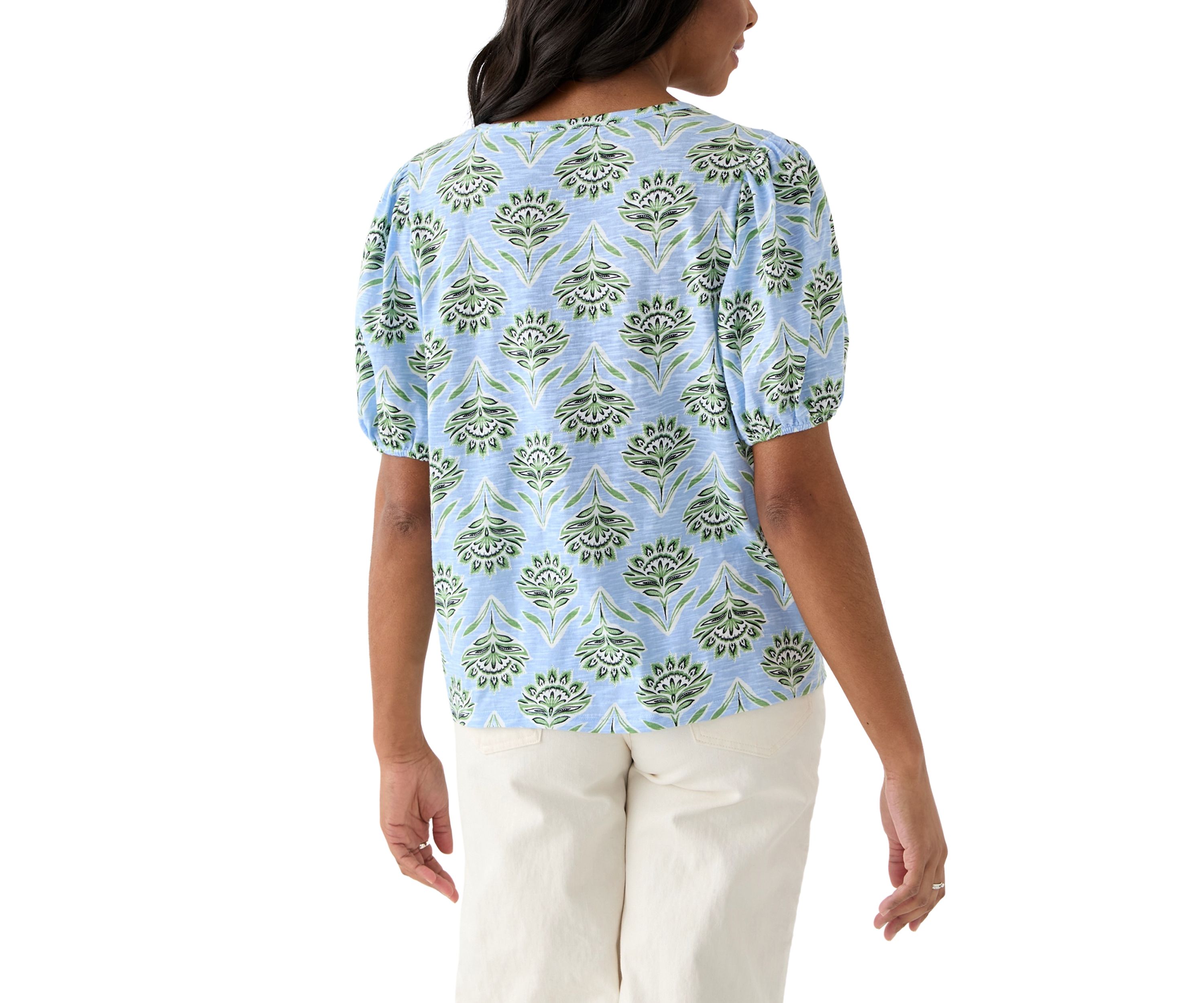 Womens Smocked Shoulder Printed Top