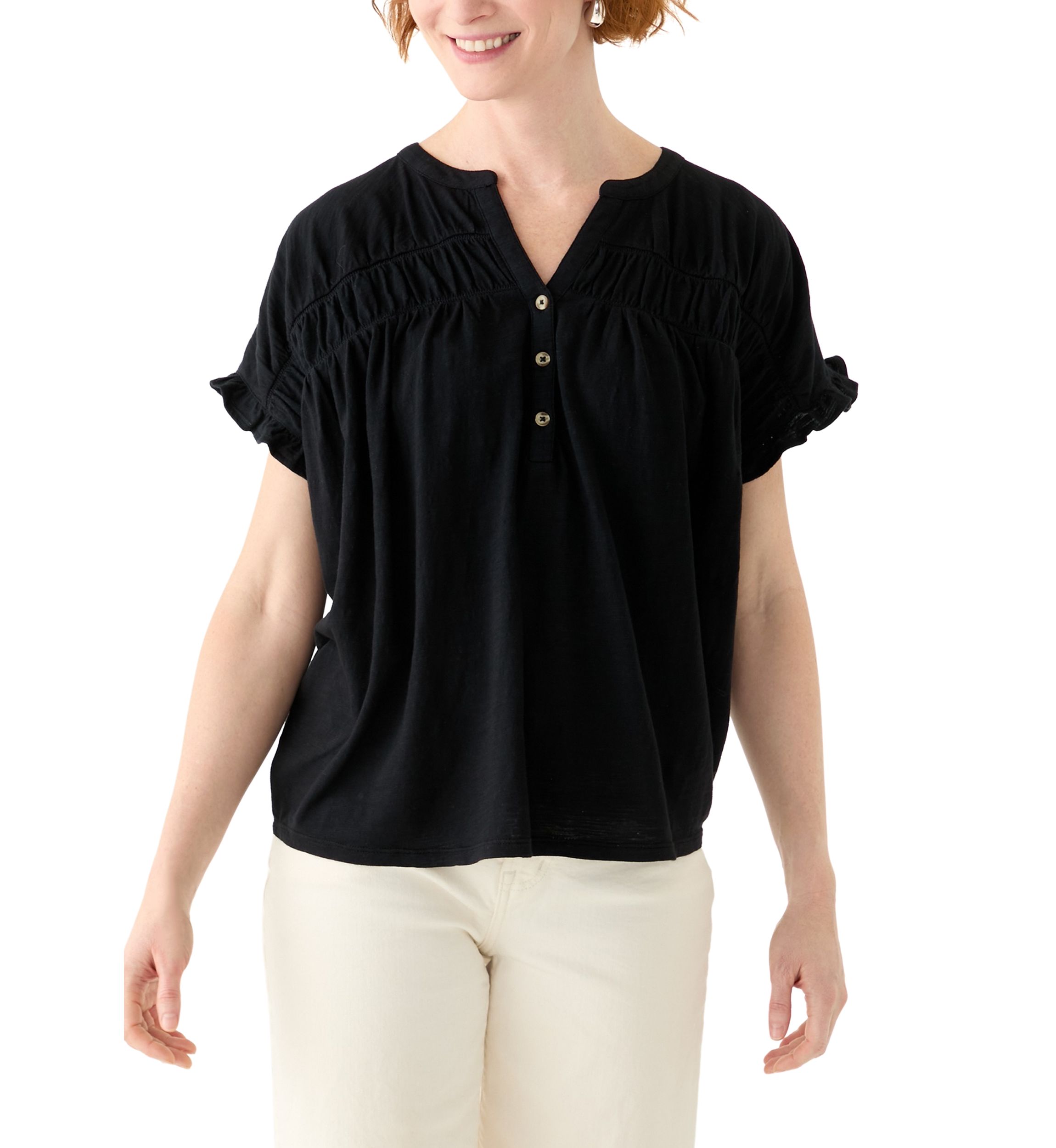 Womens Short Sleeve Shirred Top