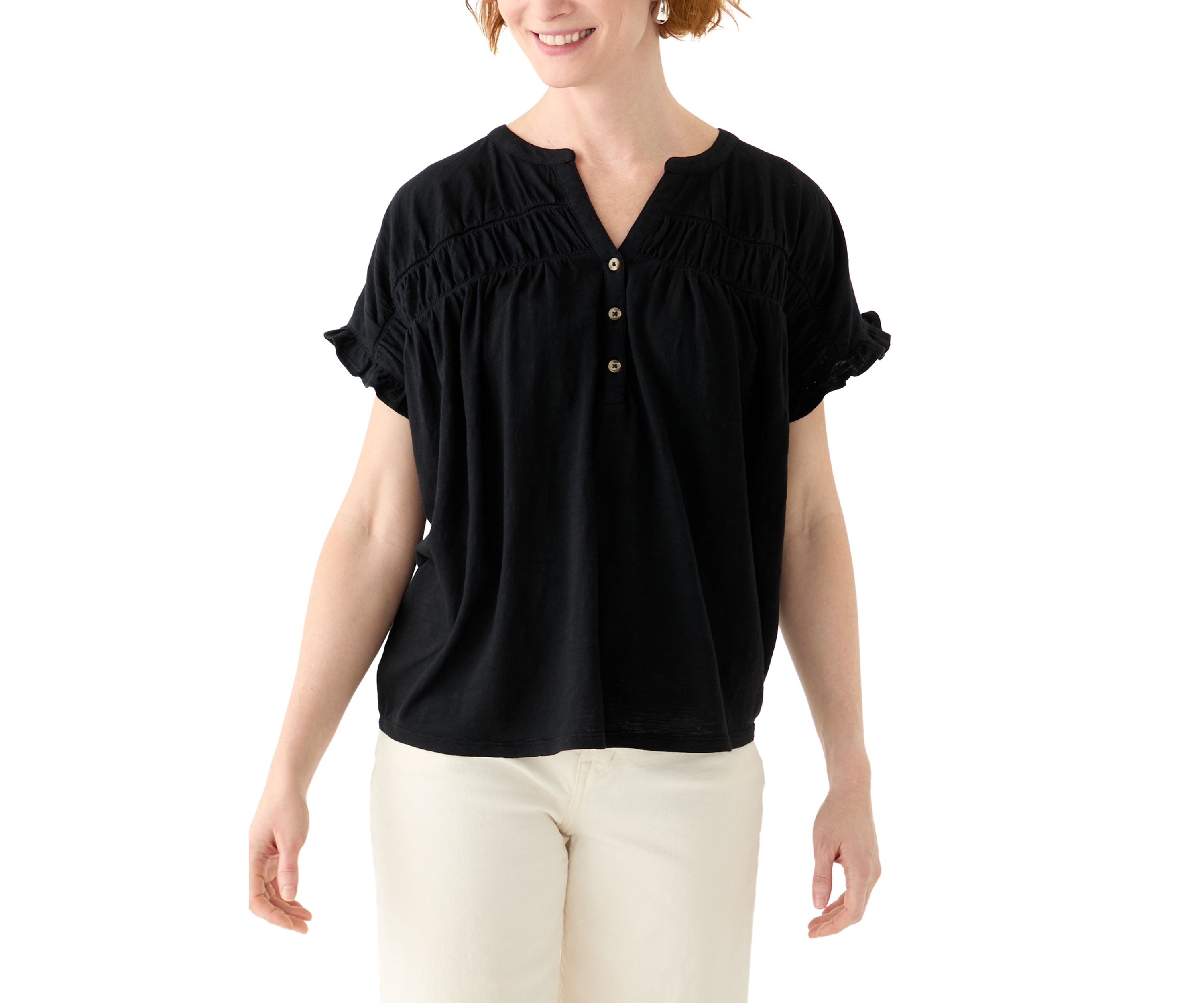 Womens Short Sleeve Shirred Top