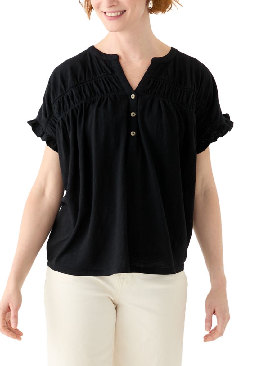 Womens Short Sleeve Shirred Top
