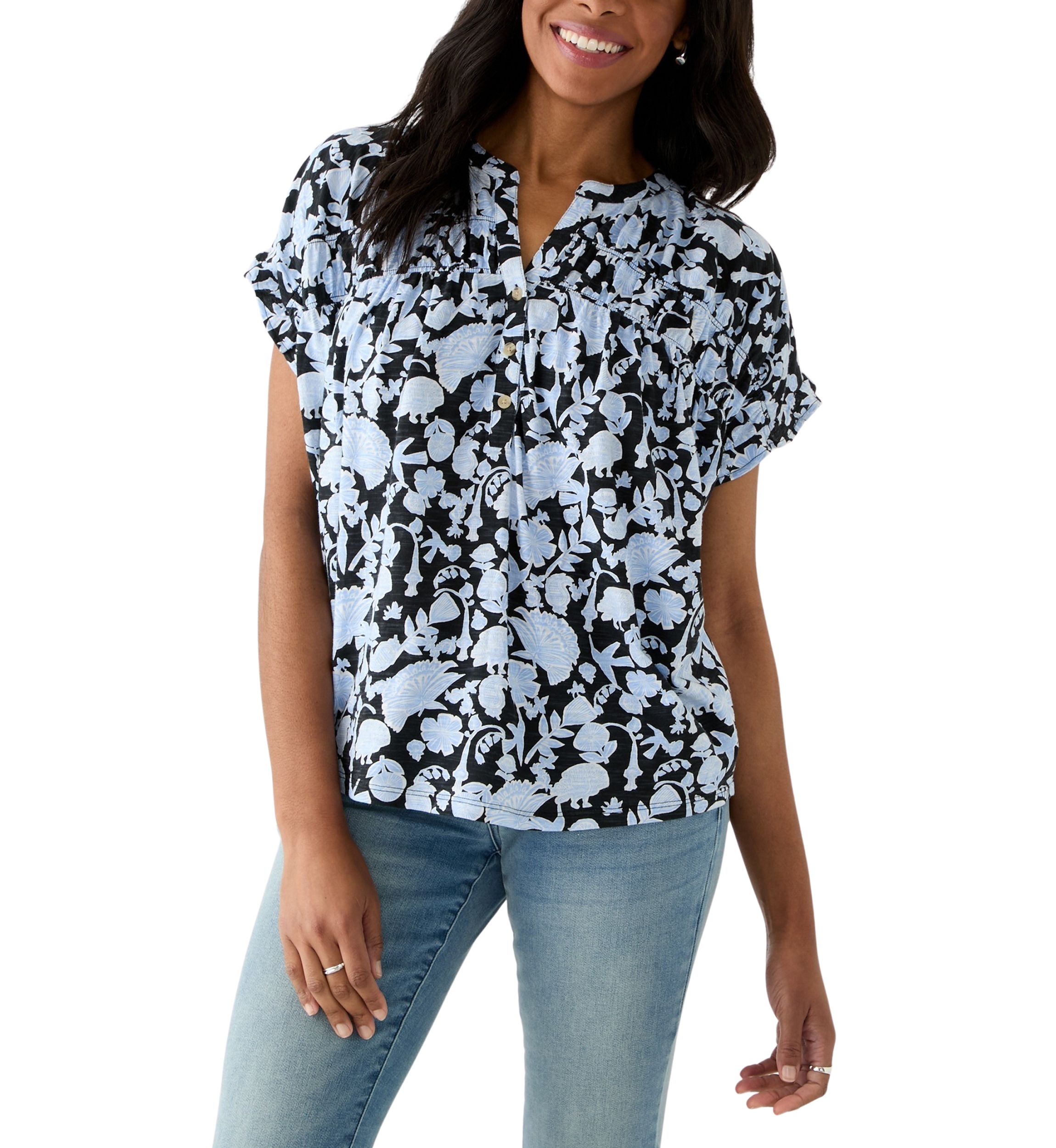 Womens Shirred Printed Top
