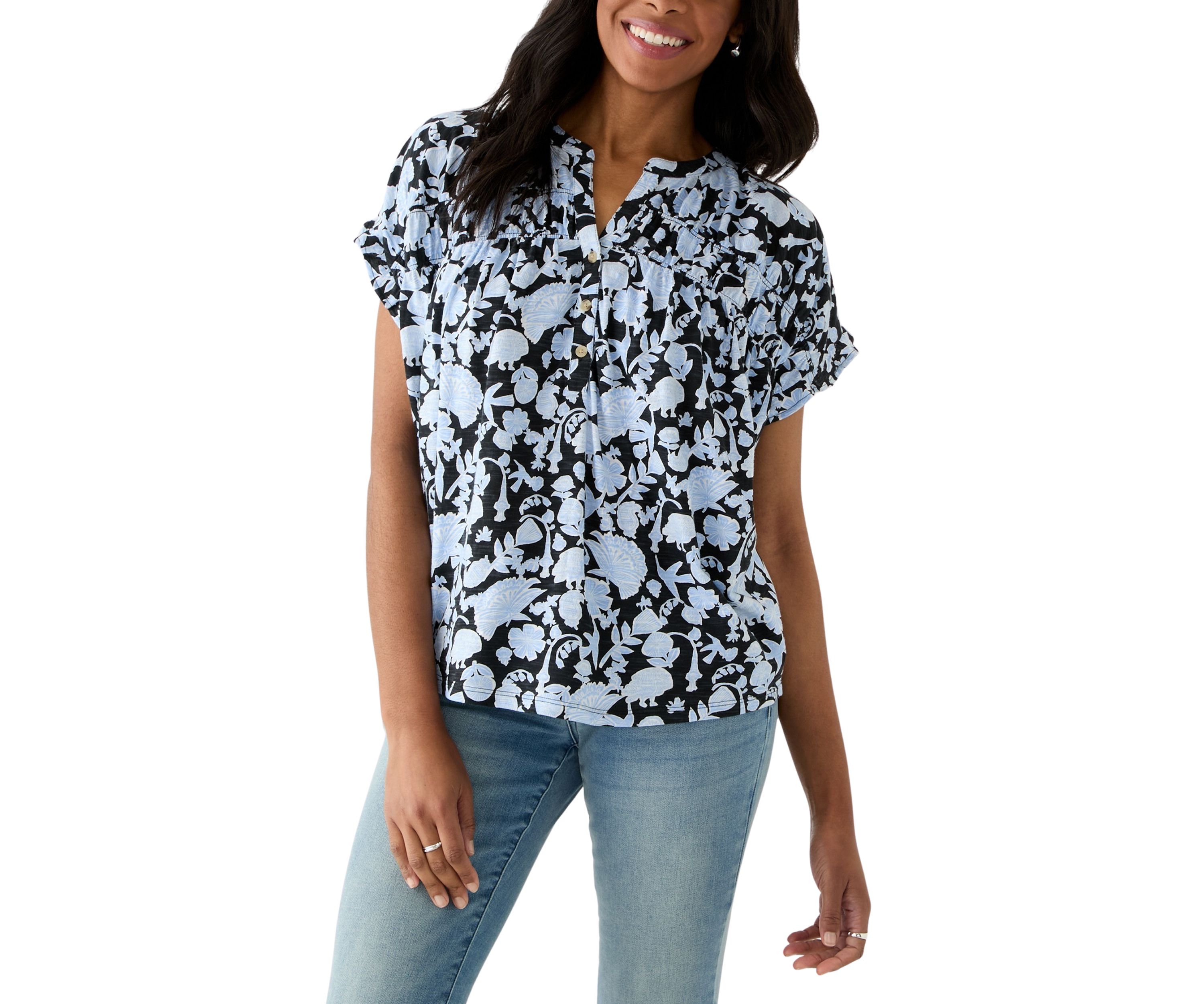 Womens Shirred Printed Top