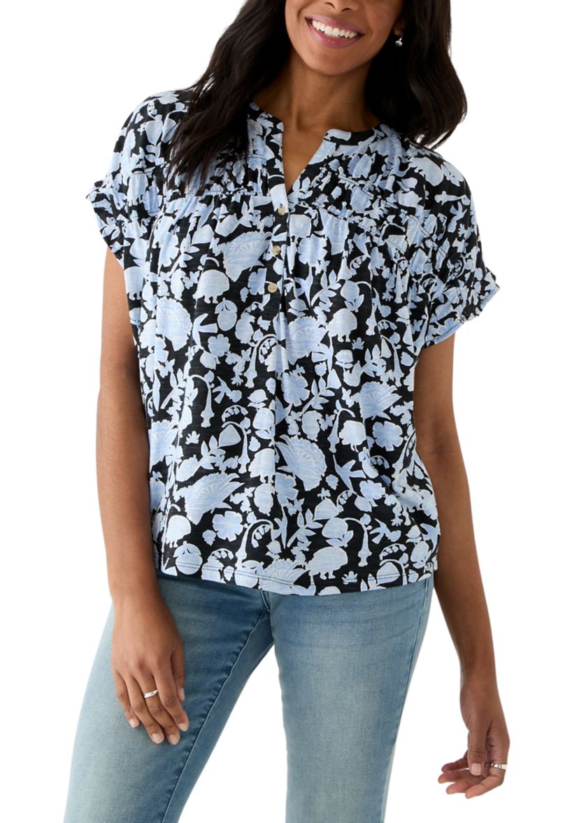 Womens Shirred Printed Top
