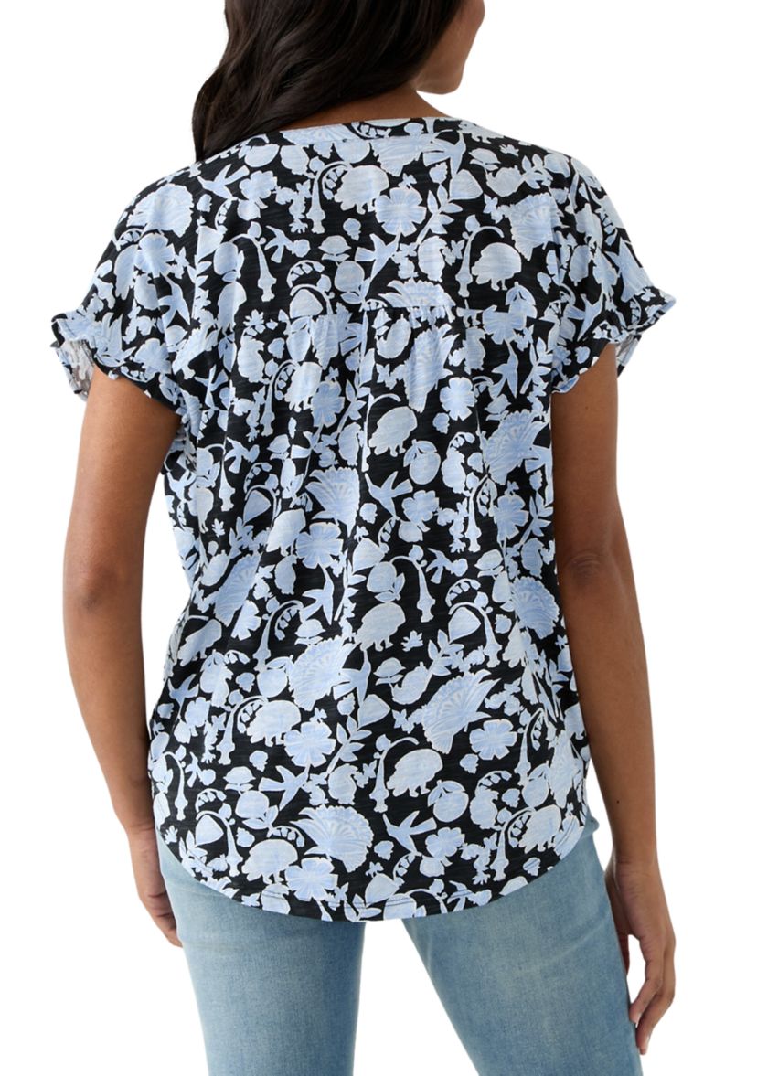 Womens Shirred Printed Top