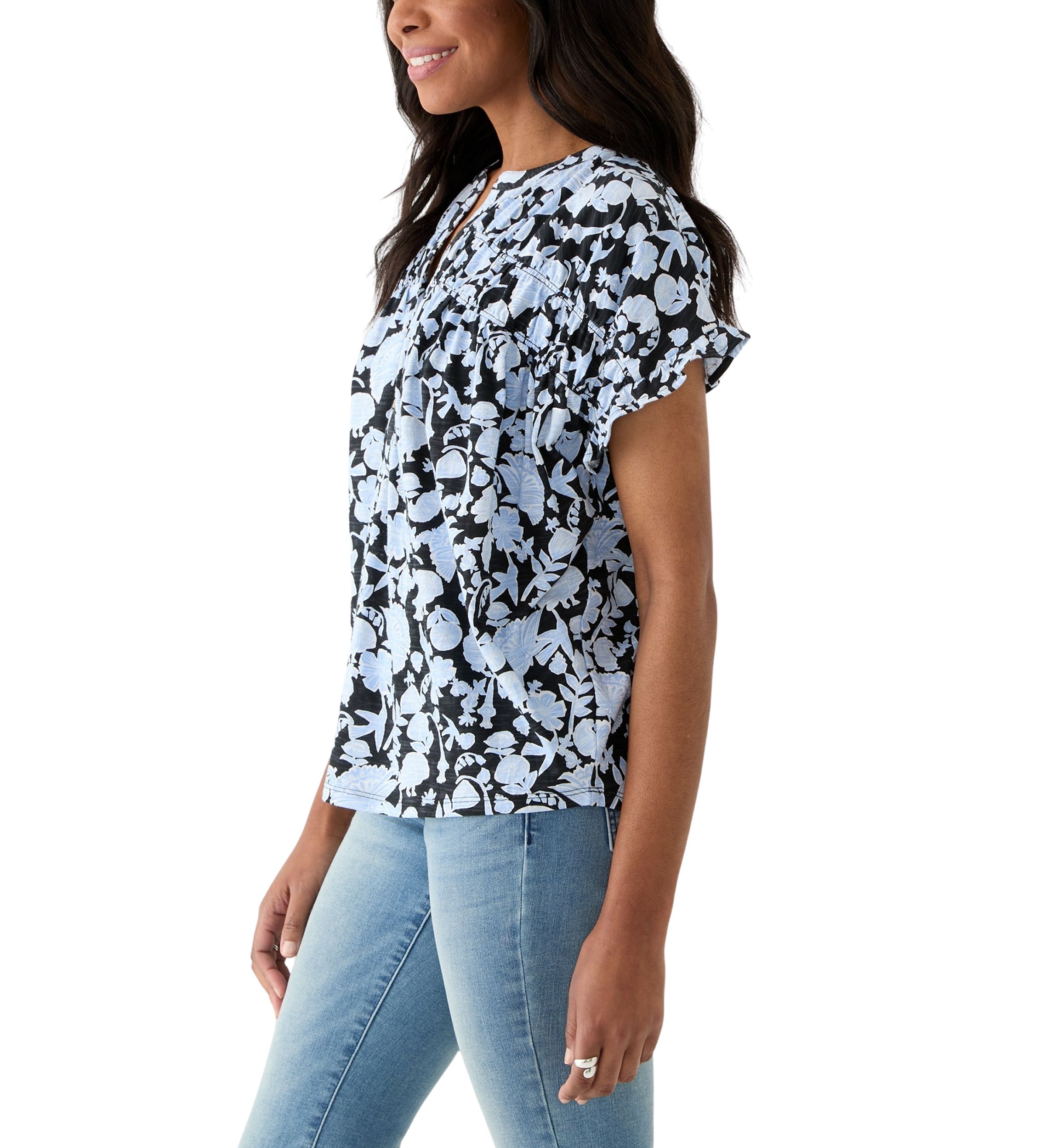Womens Shirred Printed Top