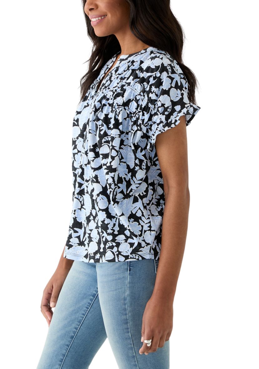 Womens Shirred Printed Top