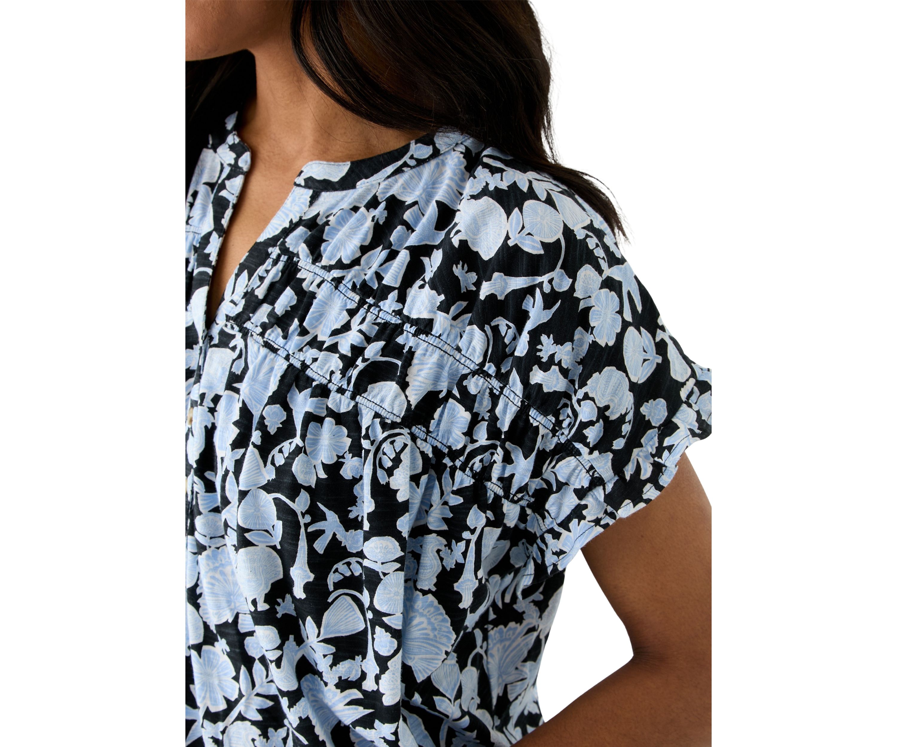 Womens Shirred Printed Top