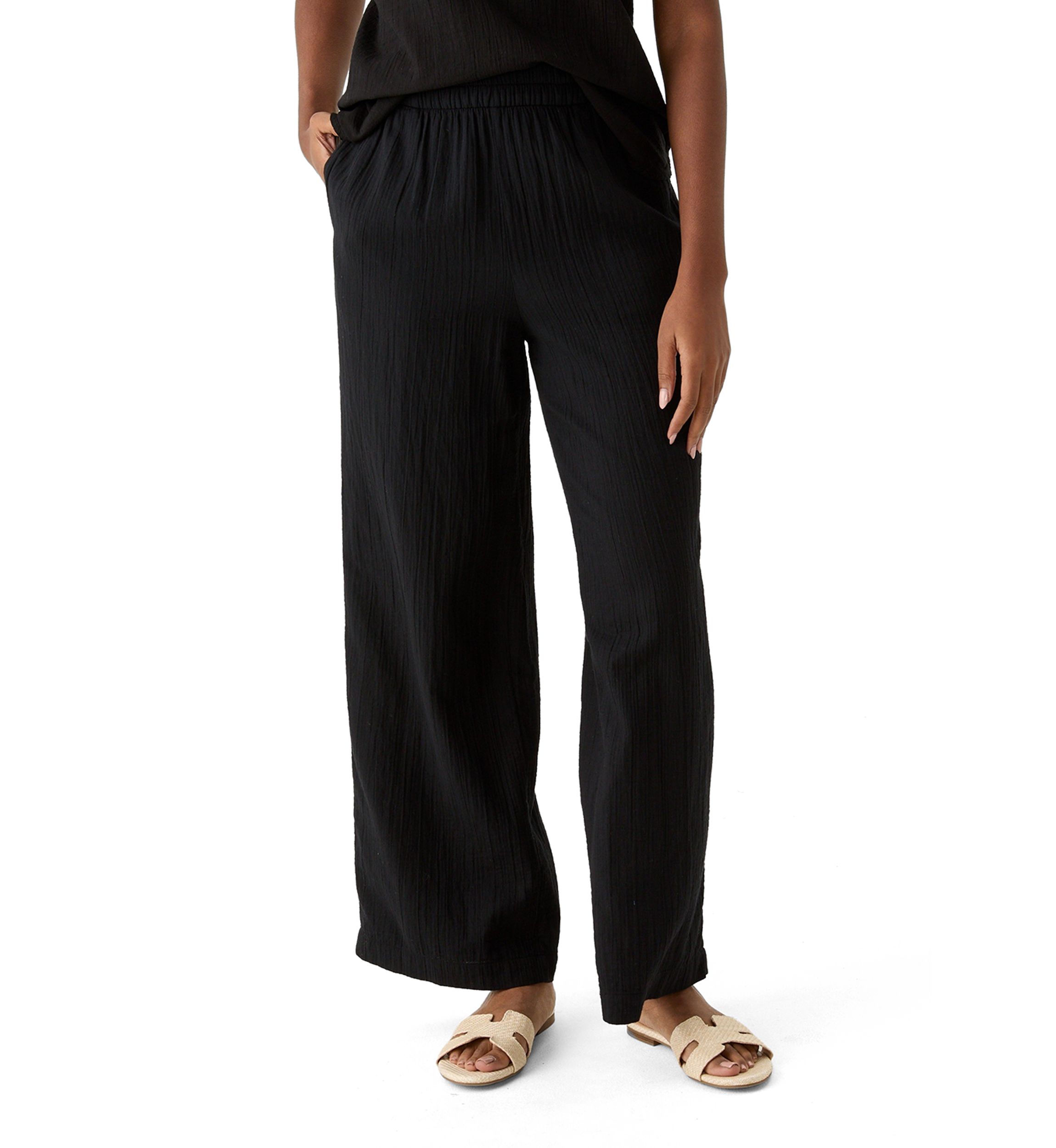 Womens Mid Rise Pull On Wide Leg Solid Pants
