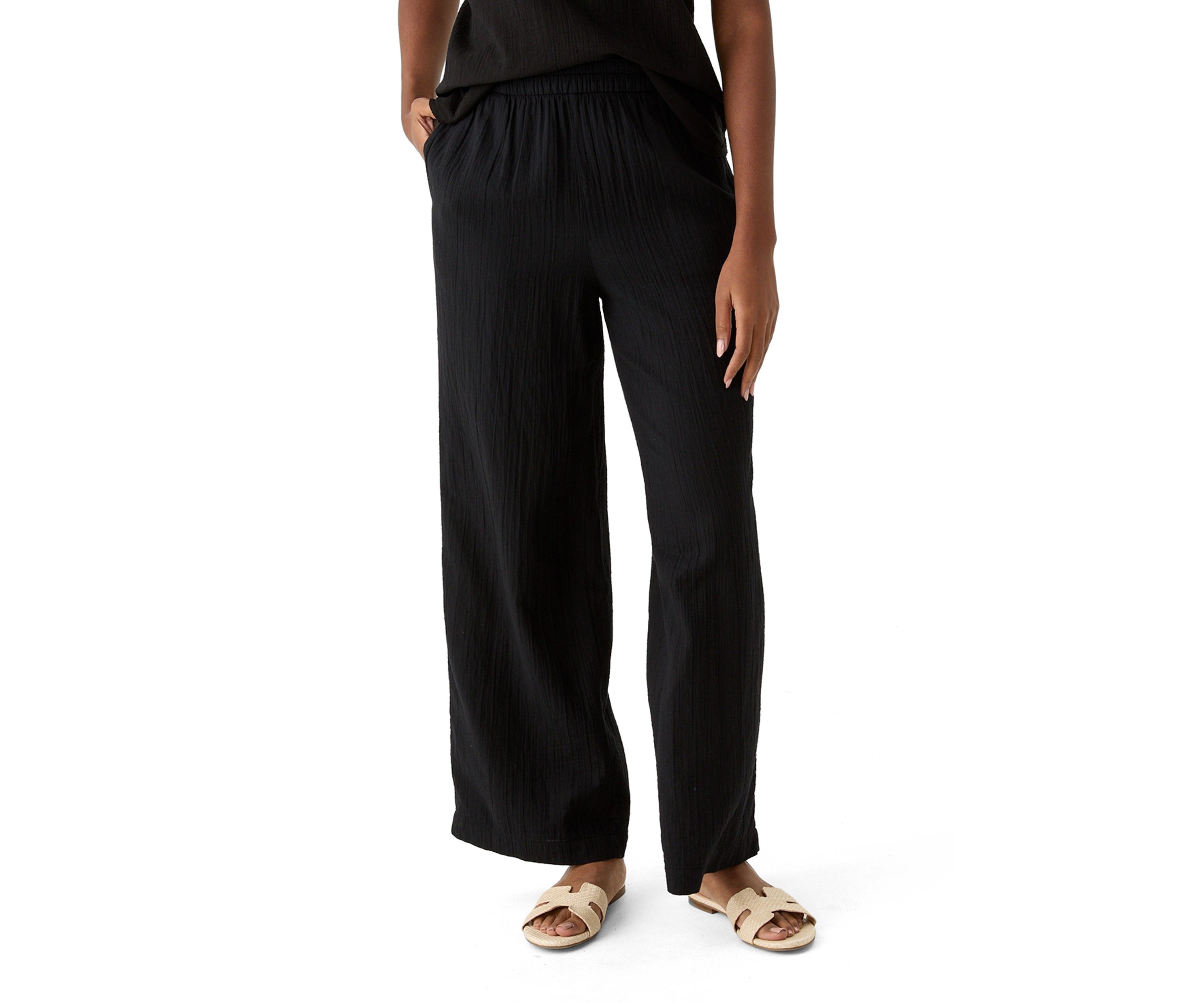 Womens Mid Rise Pull On Wide Leg Solid Pants