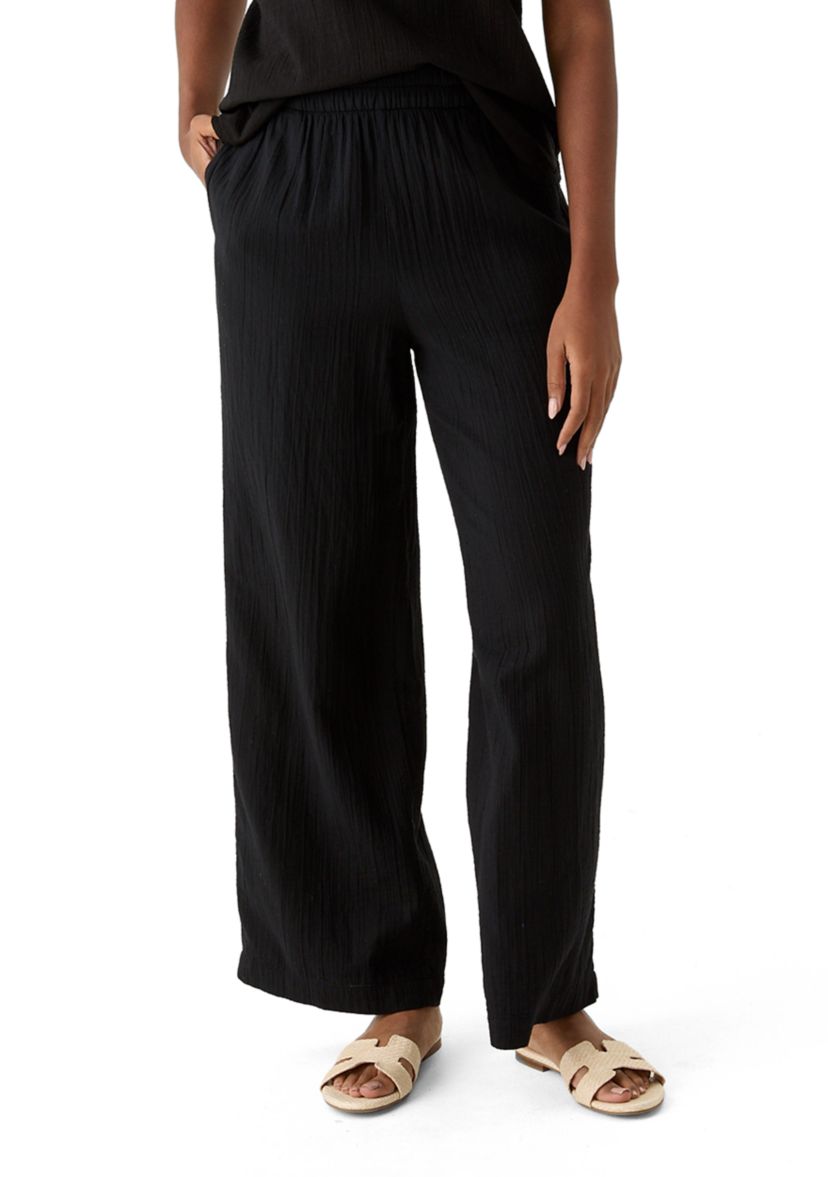 Womens Mid Rise Pull On Wide Leg Solid Pants