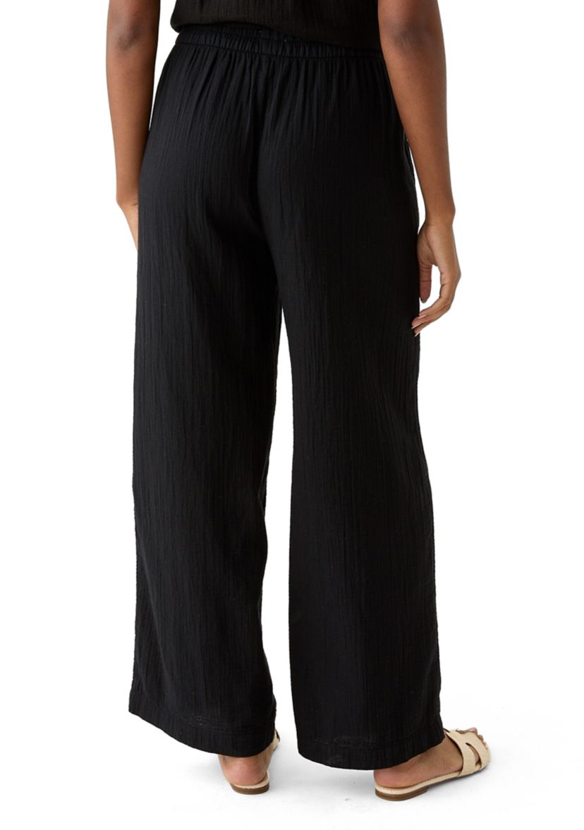 Womens Mid Rise Pull On Wide Leg Solid Pants