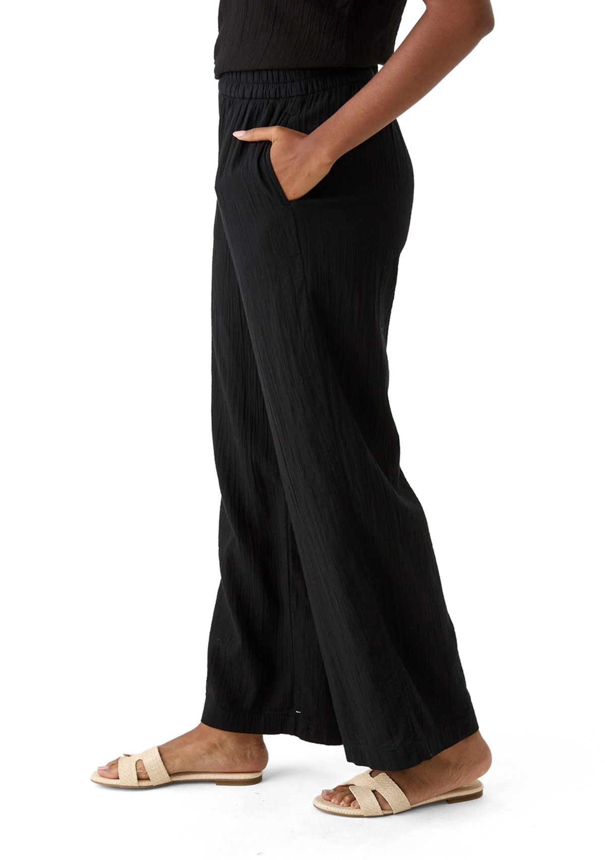 Womens Mid Rise Pull On Wide Leg Solid Pants