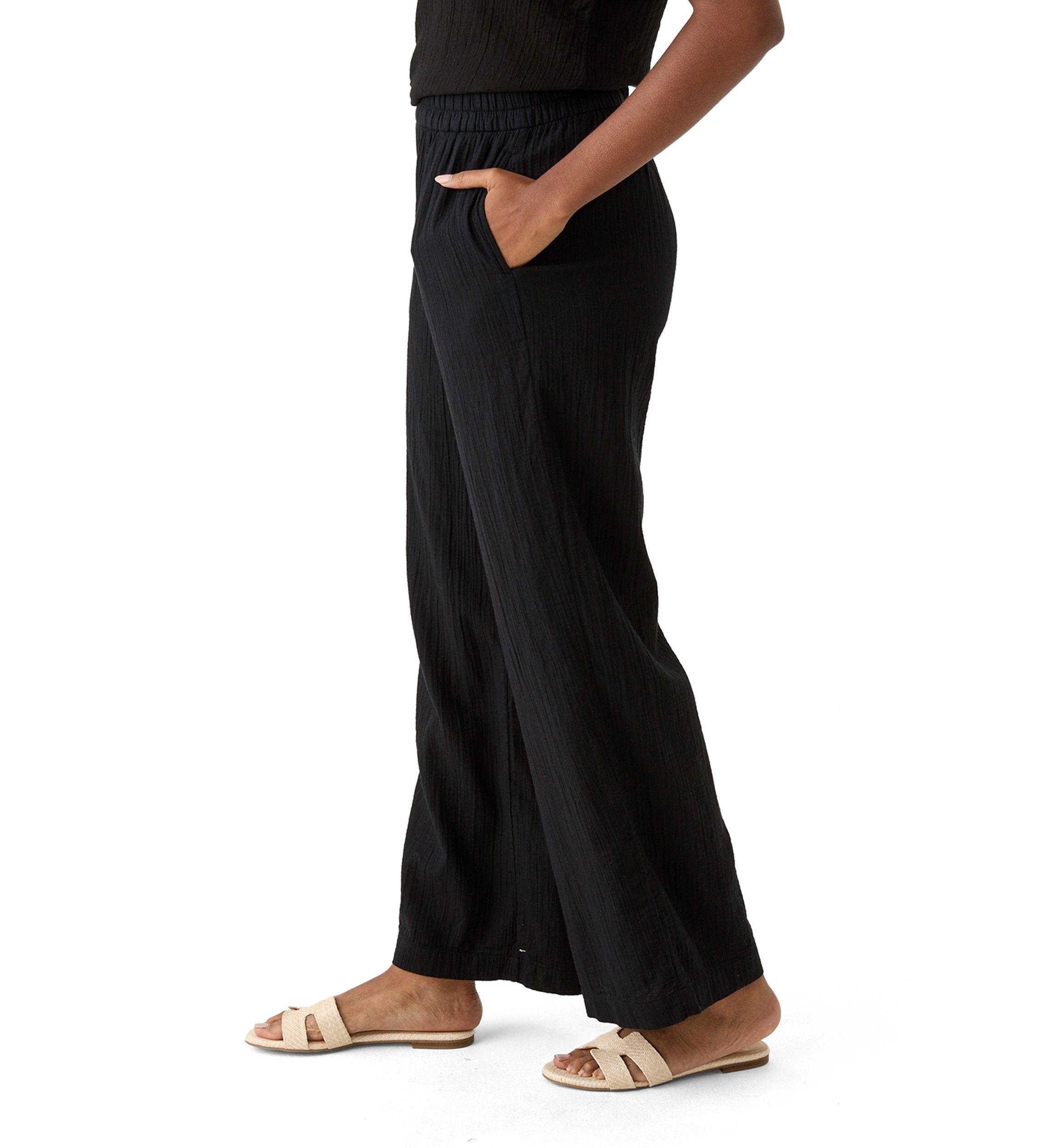 Womens Mid Rise Pull On Wide Leg Solid Pants