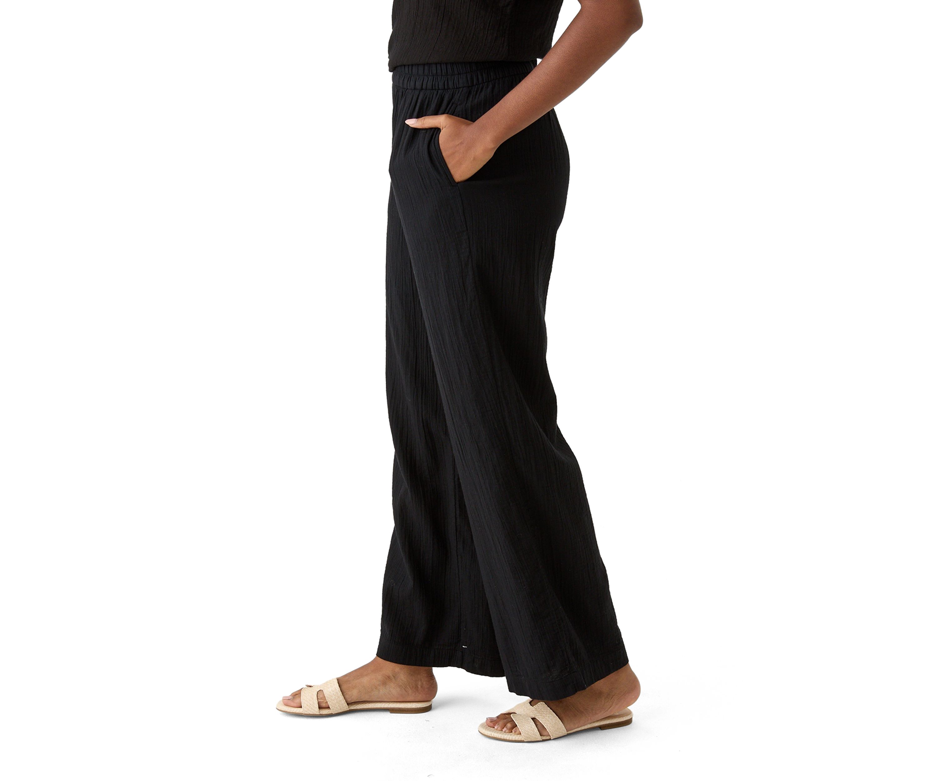 Womens Mid Rise Pull On Wide Leg Solid Pants