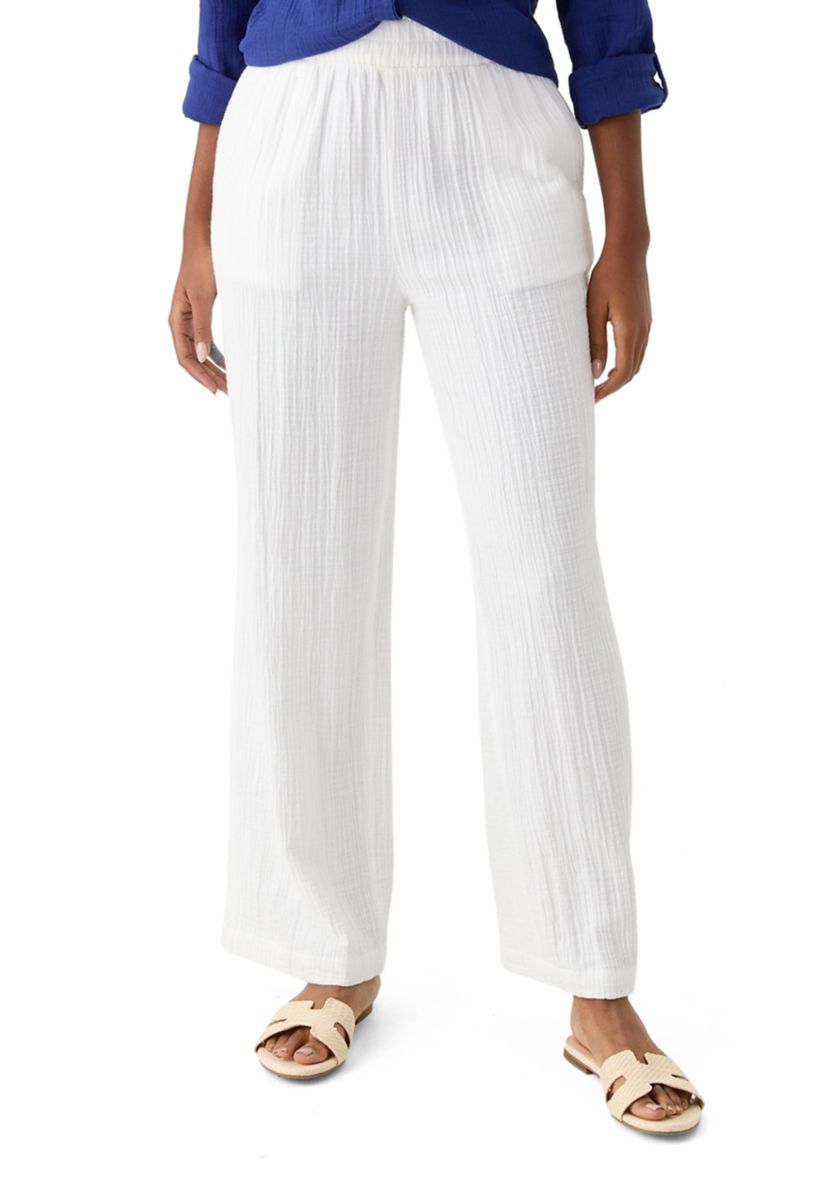 Womens Mid Rise Pull On Wide Leg Pants