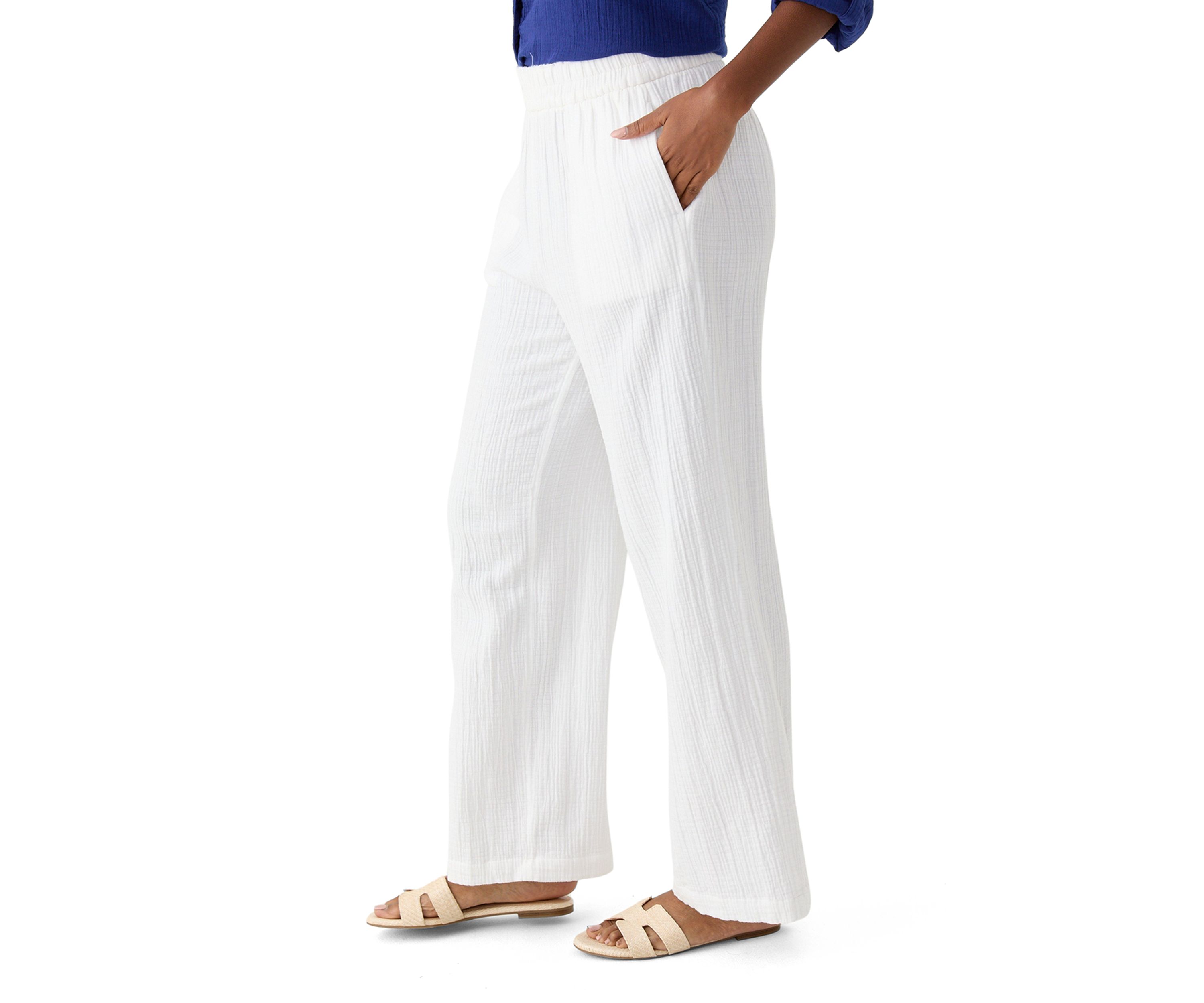 Womens Mid Rise Pull On Wide Leg Pants