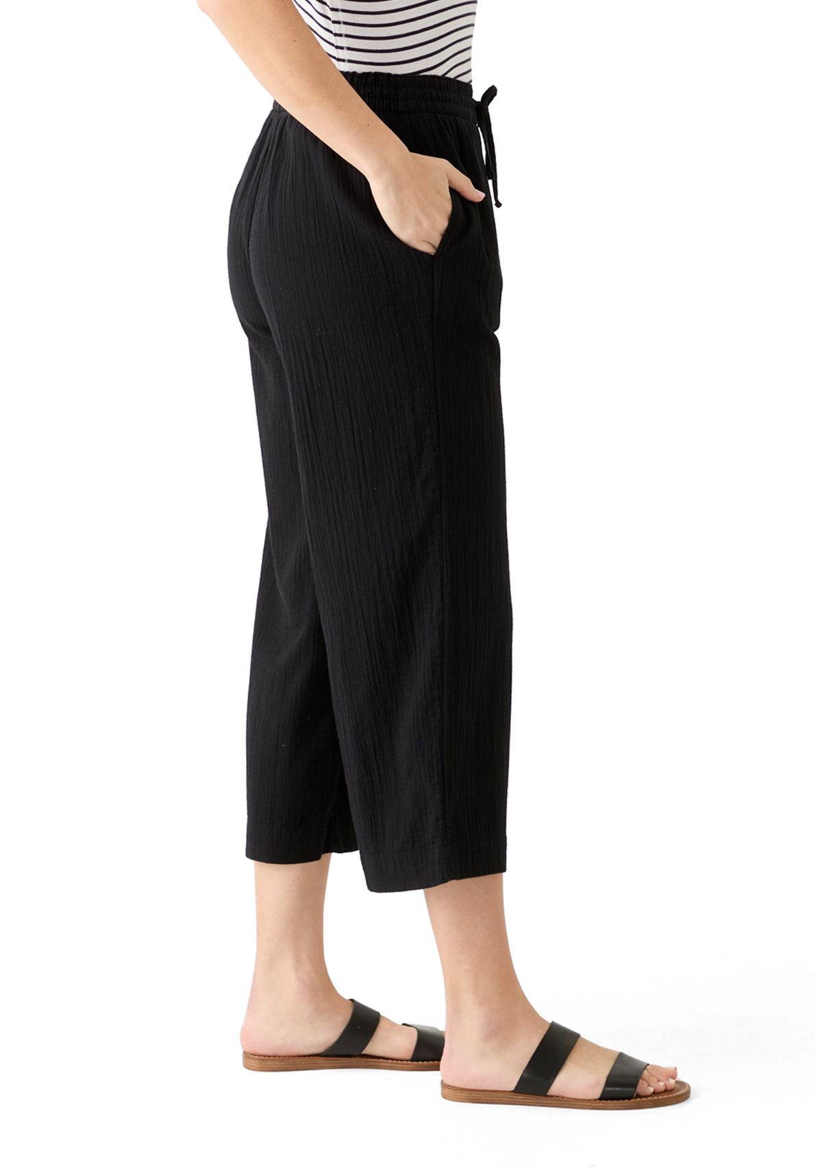 Womens High Rise Tie Waist Ankle Pants