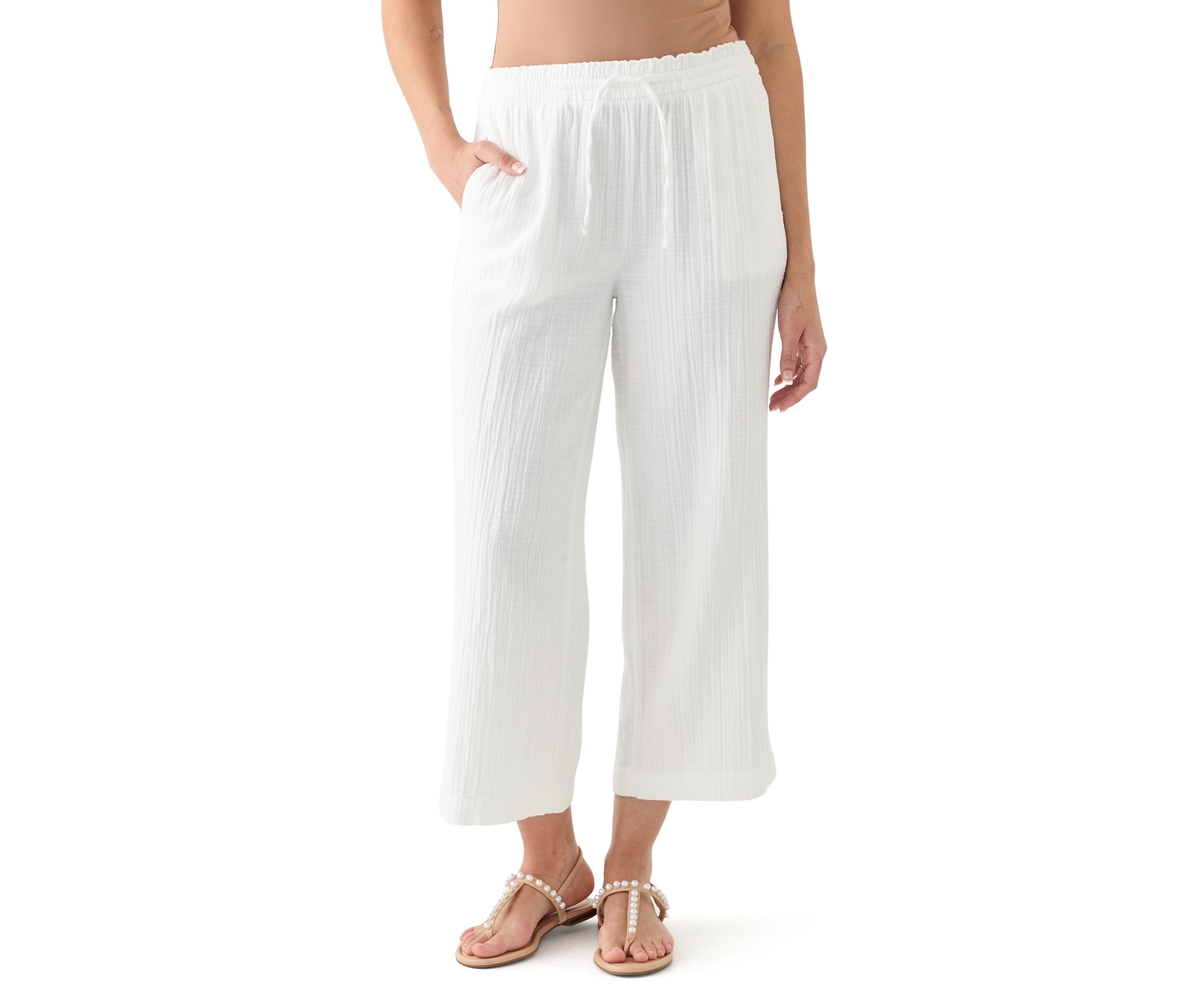 Womens High Rise Tie Waist Ankle Trousers 