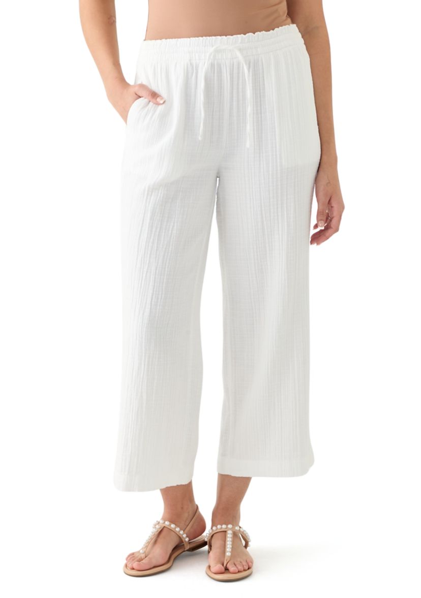Womens High Rise Tie Waist Ankle Trousers 