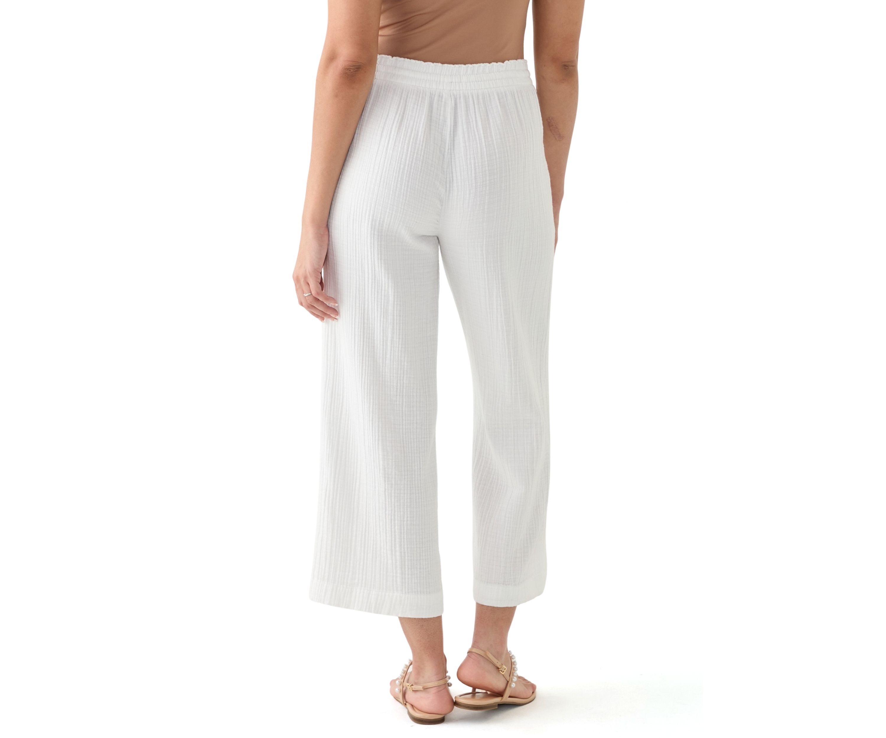 Womens High Rise Tie Waist Ankle Trousers 