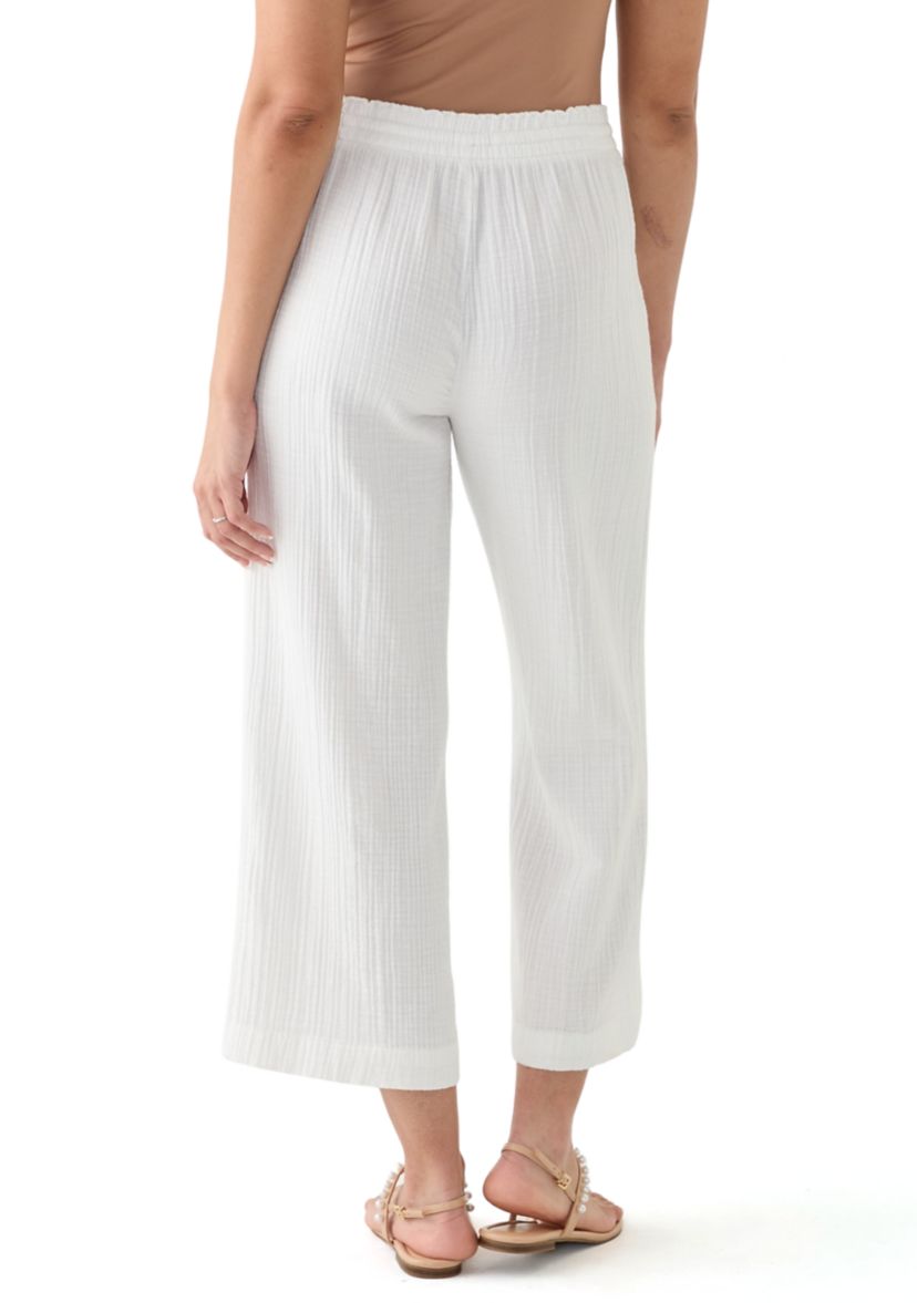 Womens High Rise Tie Waist Ankle Trousers 
